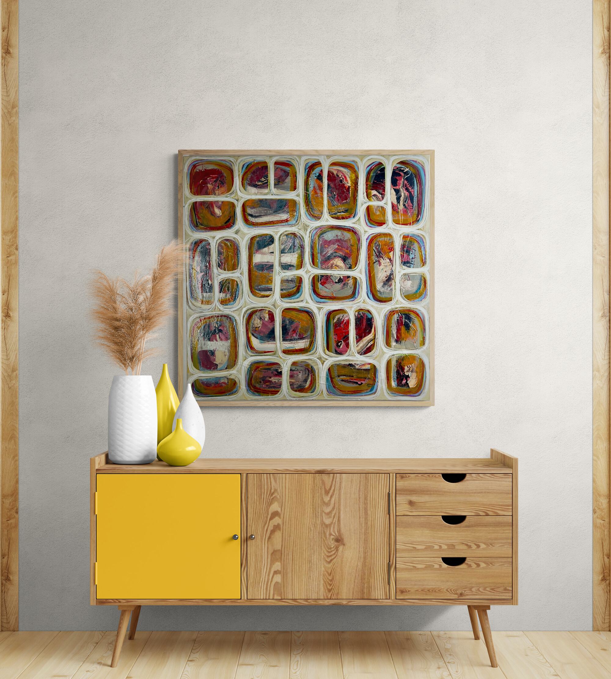 Ceramic Vases Sitting On A Wooden Cabinet (1)