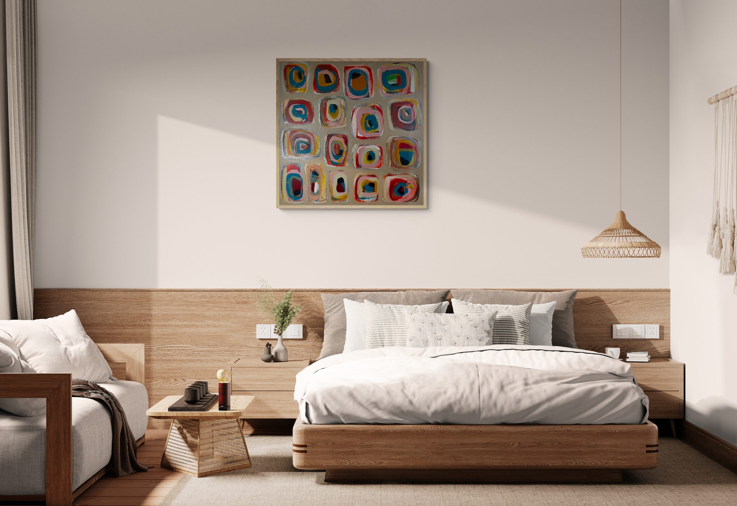 Comfy Boho Bedroom With Wood Accents