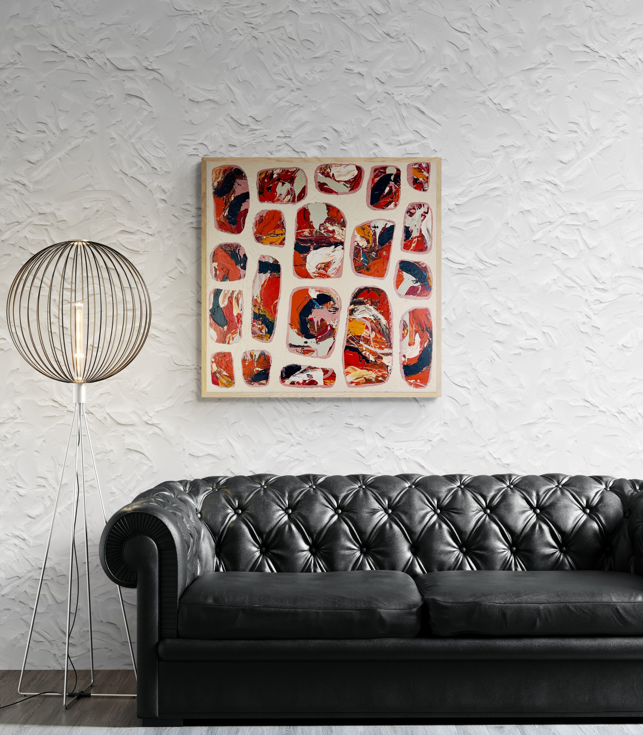 Lounge With Leather Sofa And Modern Lamp