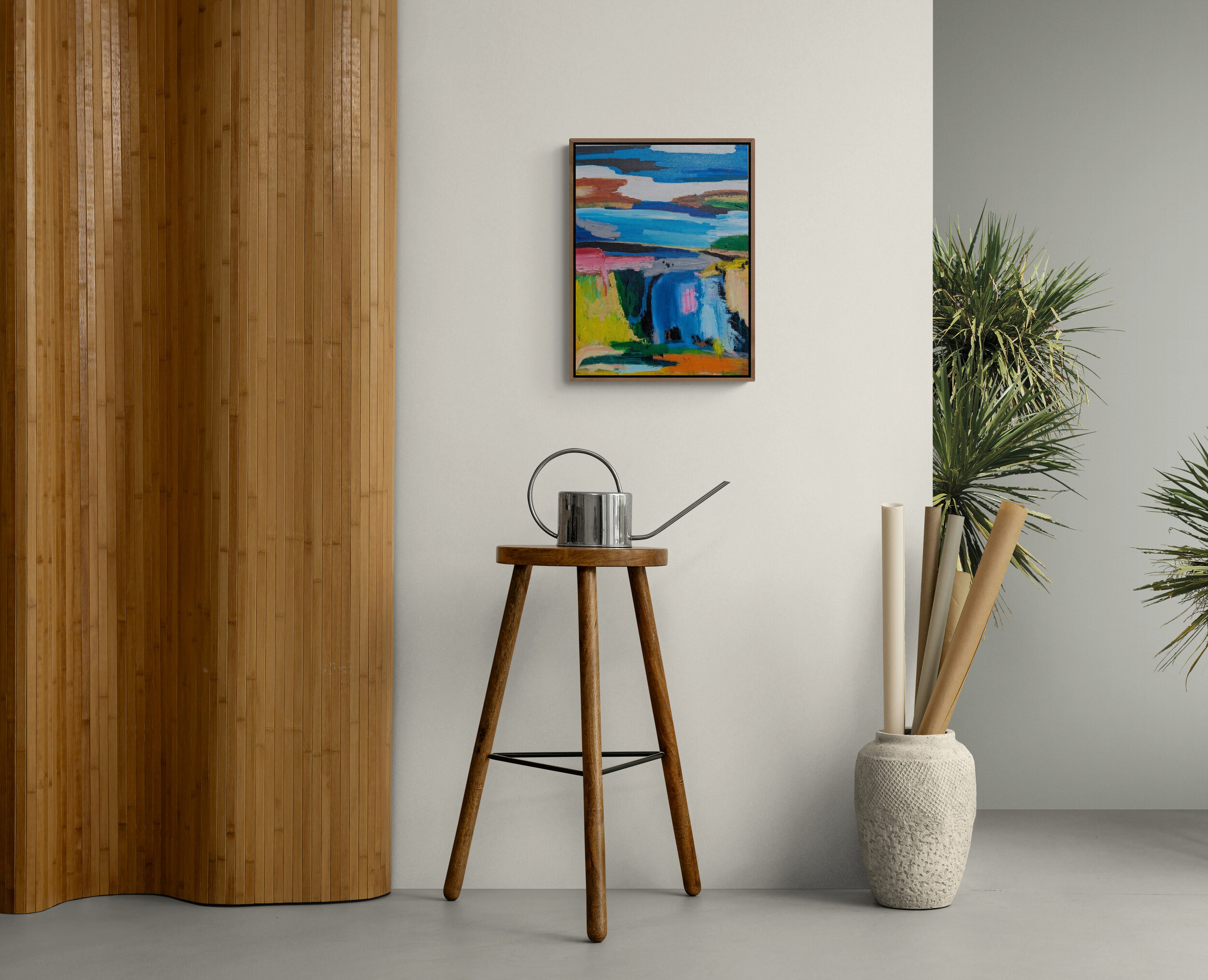 Minimal Room With A Wooden Screen And Stool (6)