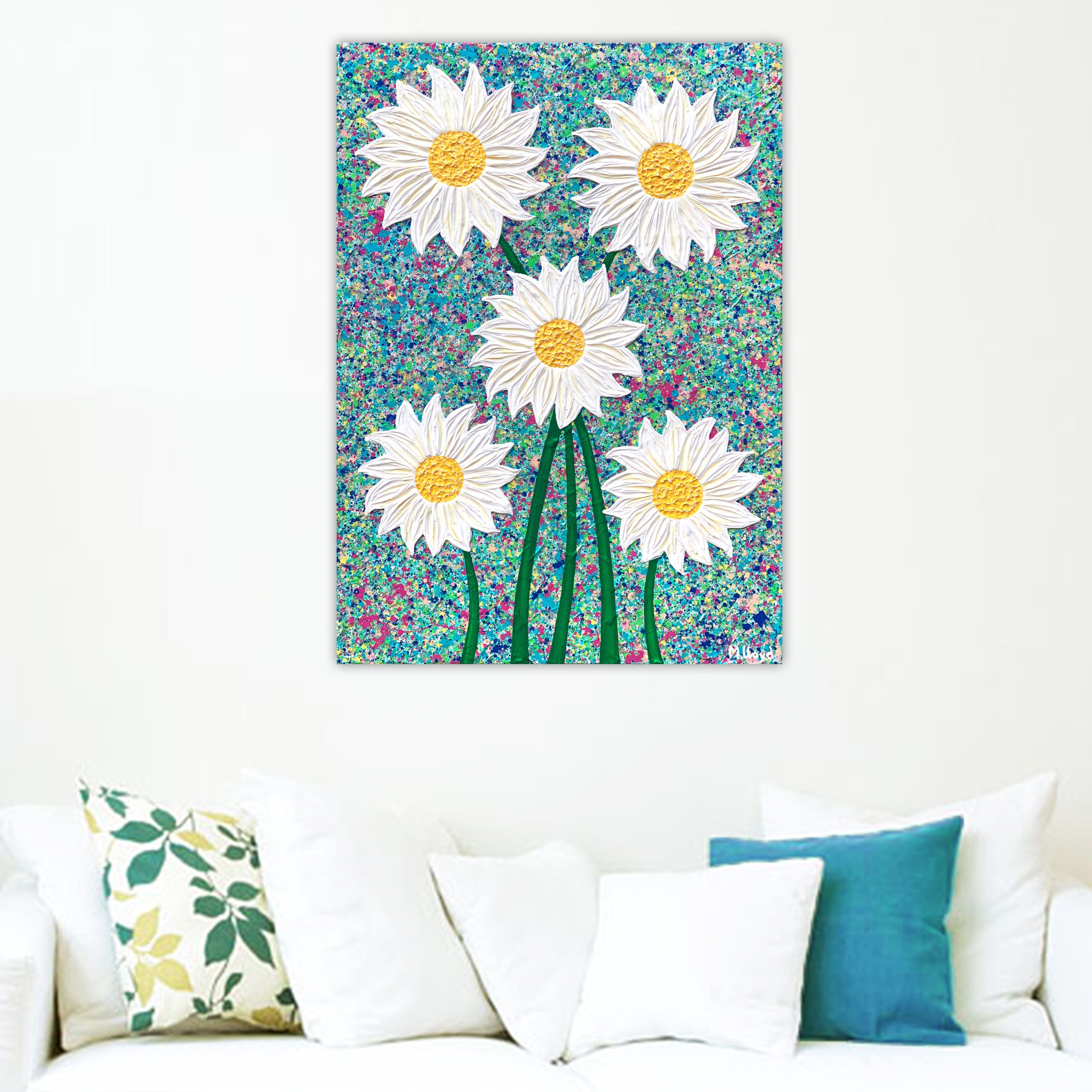 Lounge 1 Daisy Flowers Textured Abstract Miranda Lloyd Artist