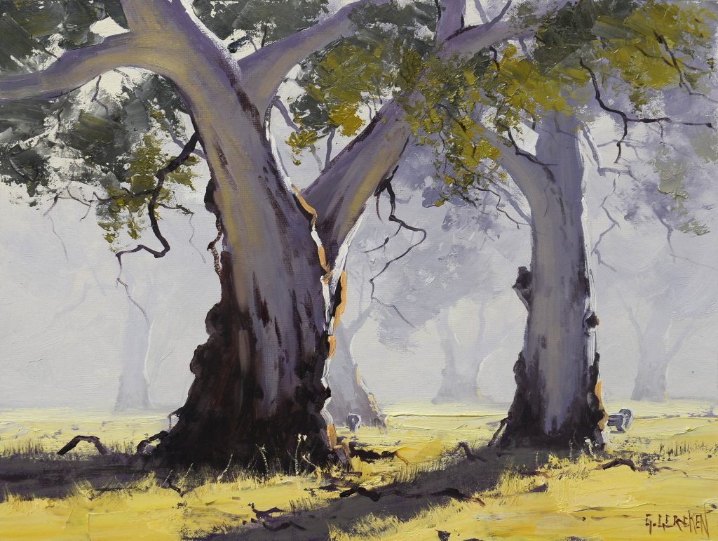 Misty Morning Gum trees Art Lovers Australia