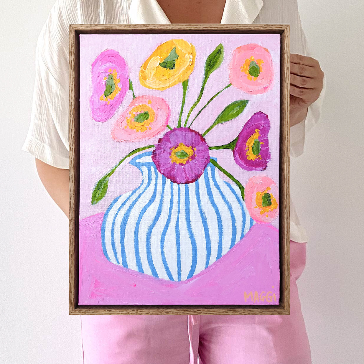 Poppies In Blue Stripes Mmmmm