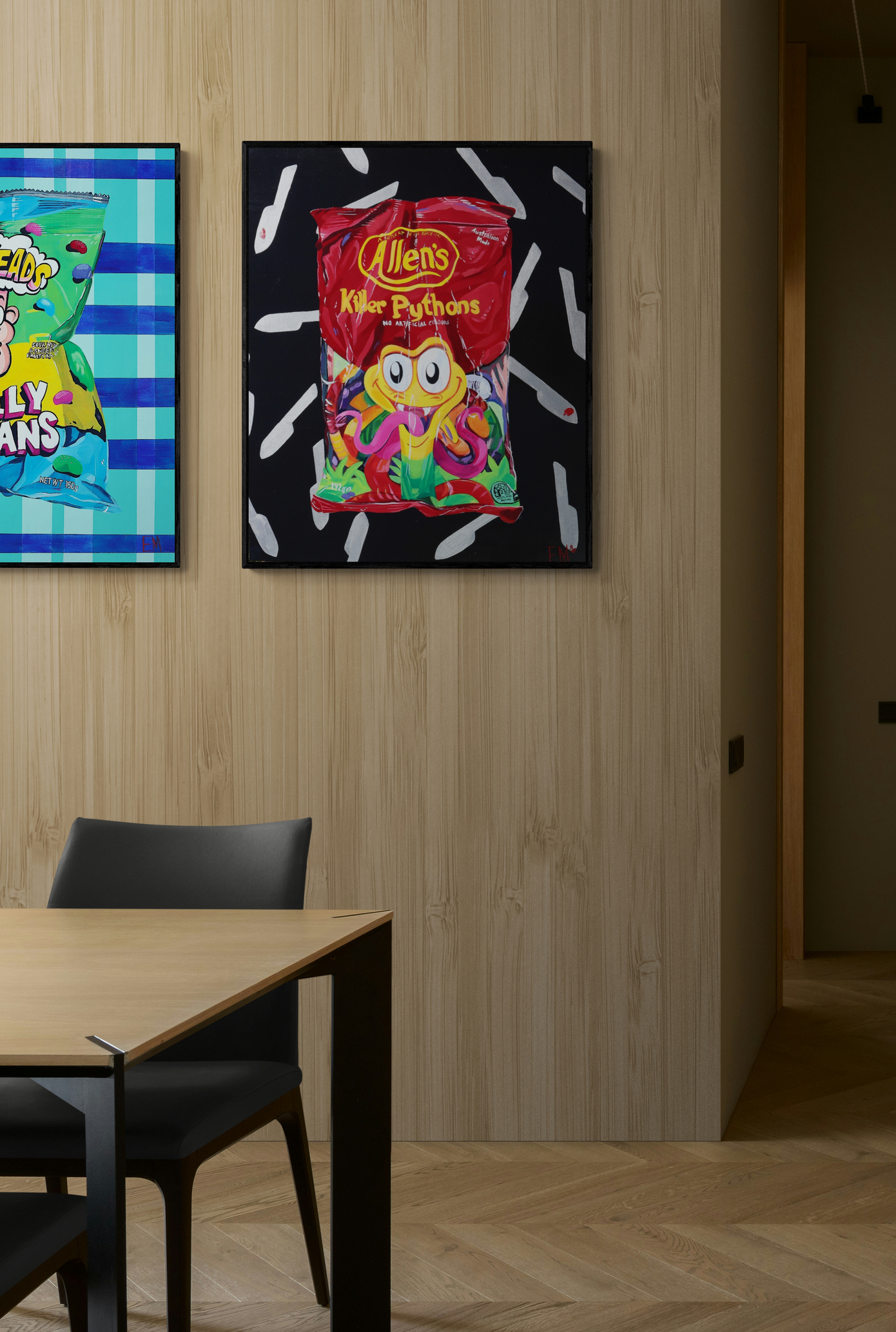 Minimalist Dining Area With A Feature Wall