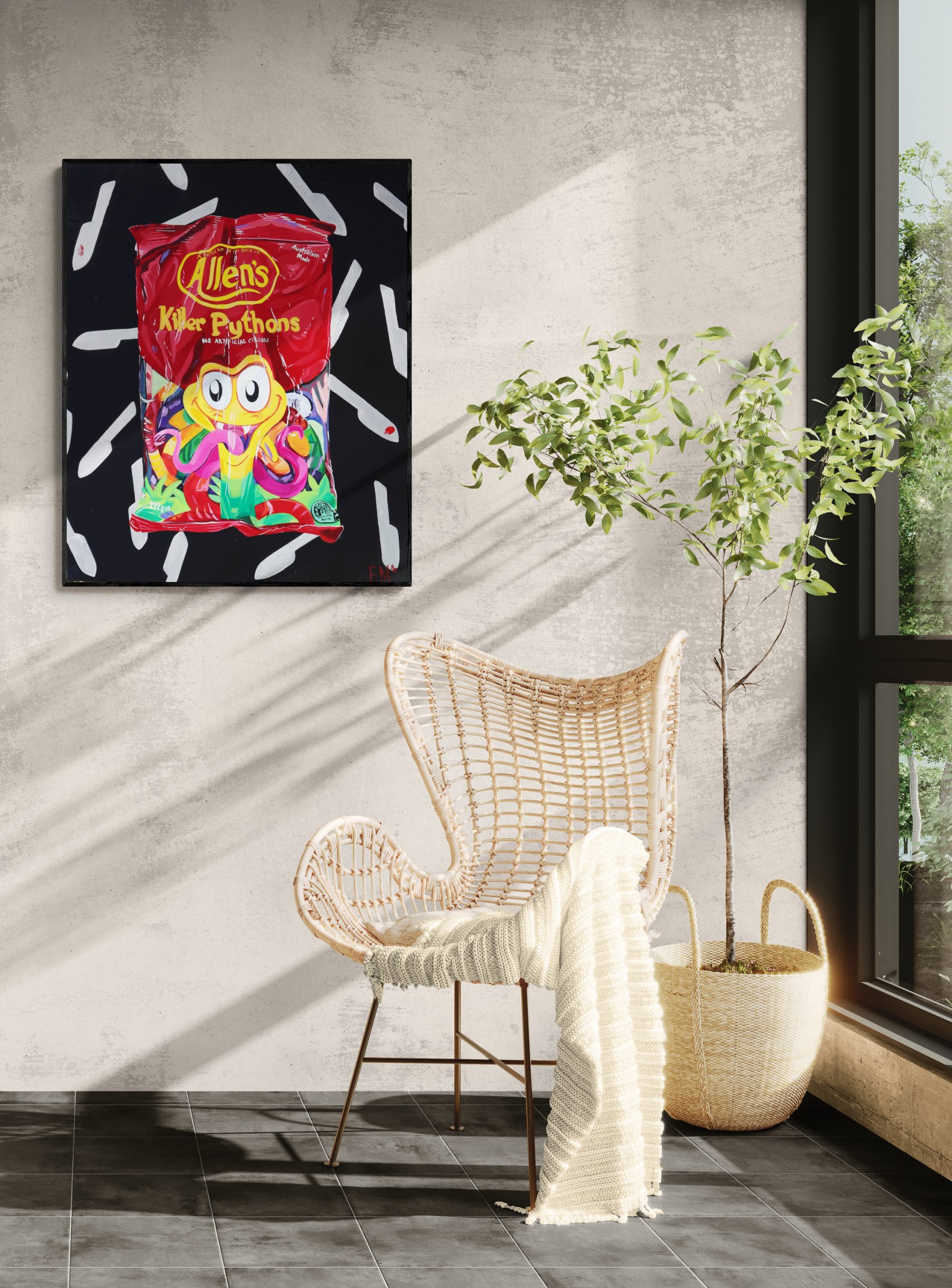 Bright Living Room With Wicker Furniture