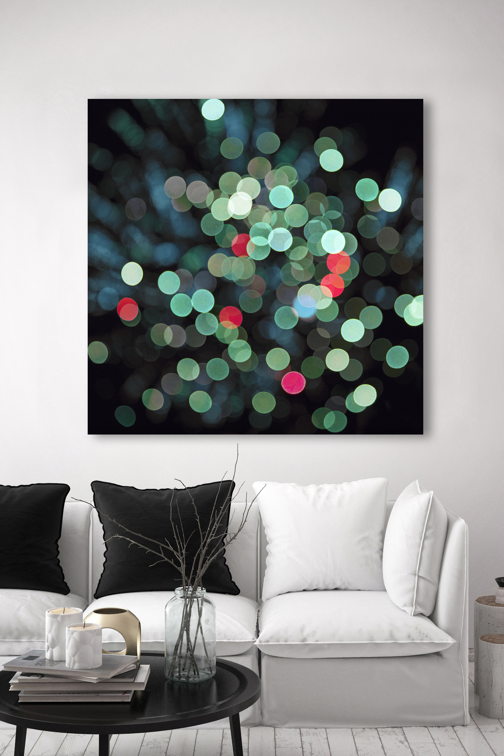 Kinetic Drift Horizontal White Couch Black Cushions Bruce Peebles Artist