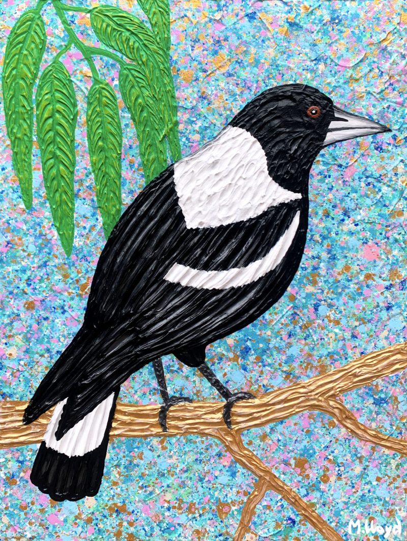 Magpie in a Tree textured impasto