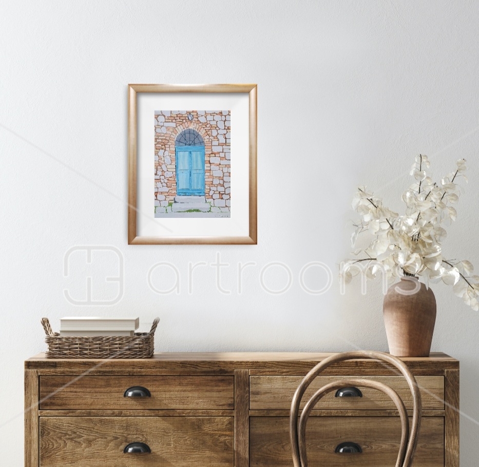 Blue Door Framed On Wall