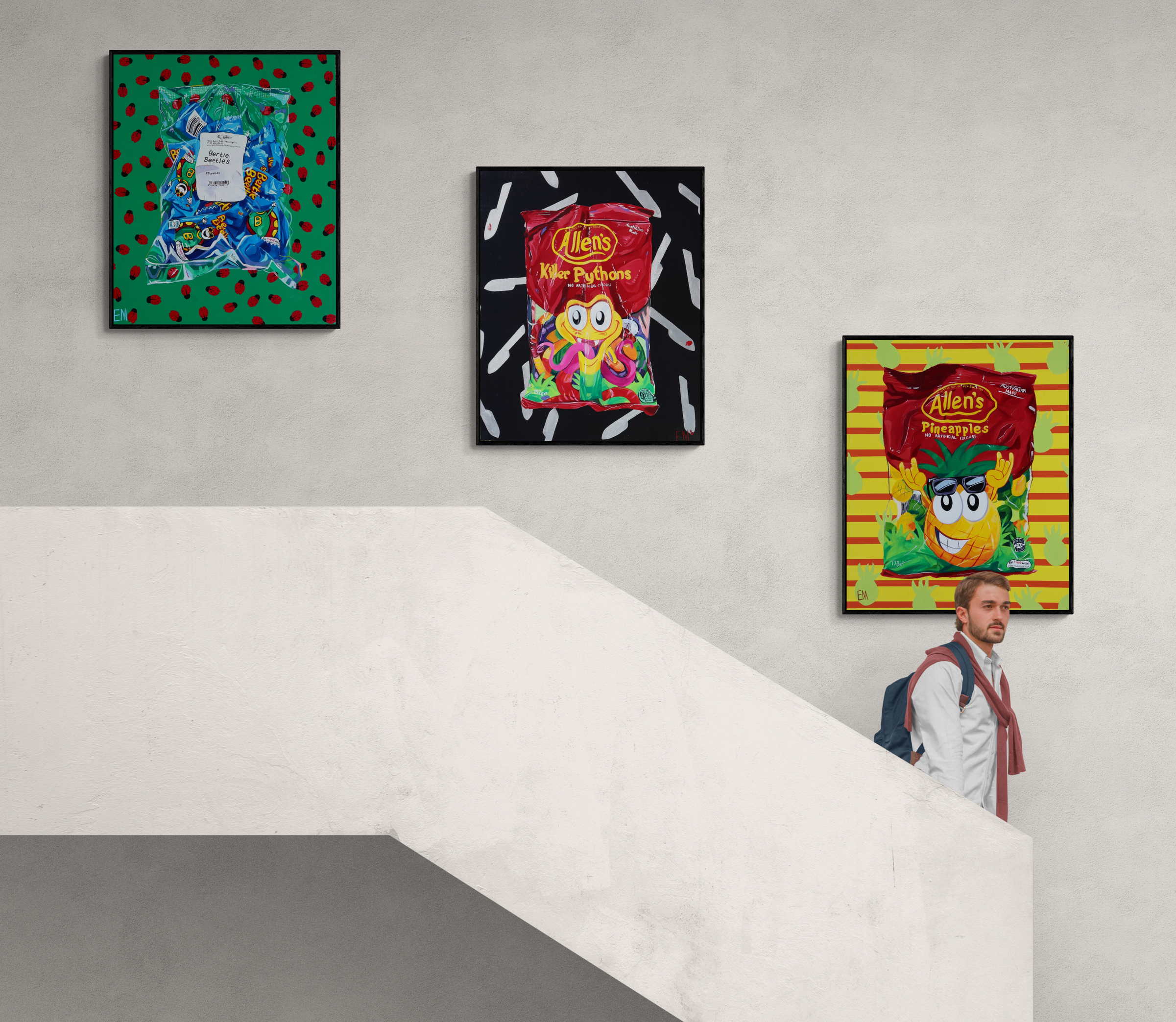 Young Man Walking Down A Concrete Staircase