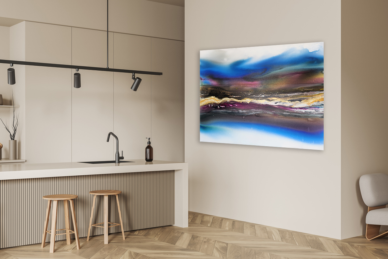 Light Kitchen Interior With Bar Countertop And Seats. Mockup Wall