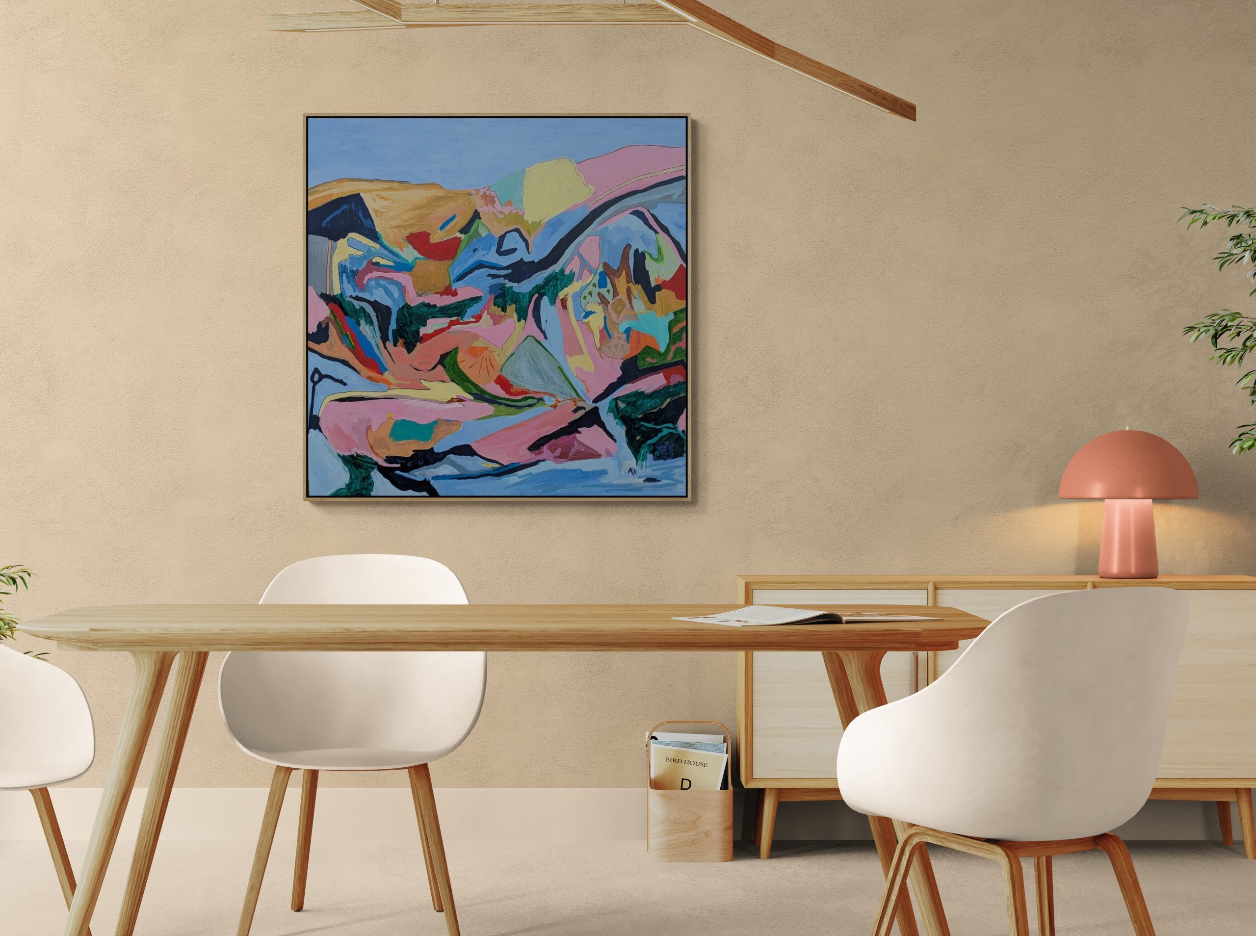 Dining Area With A Cabinet And Lamp (2)