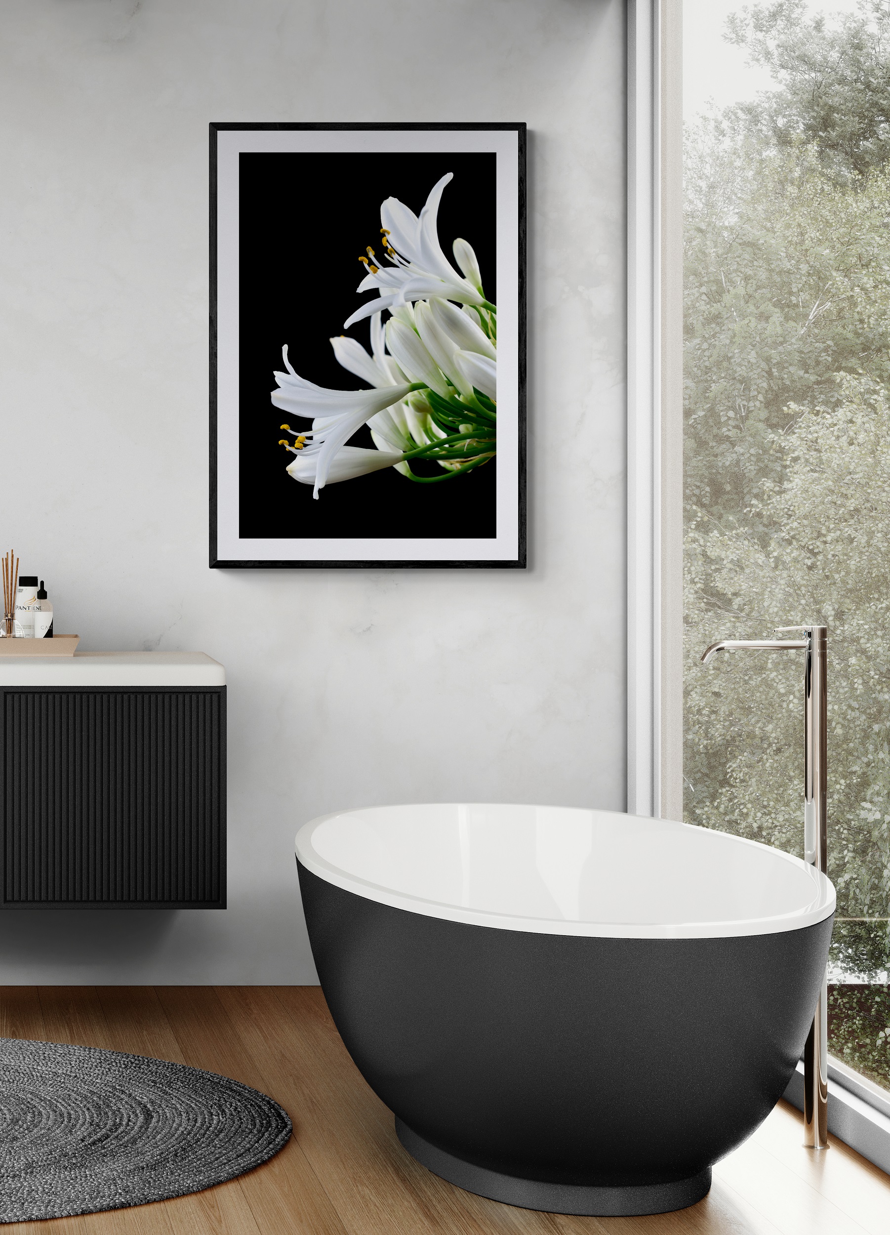 Modern Bathroom With A Tub And Forest Views (3)