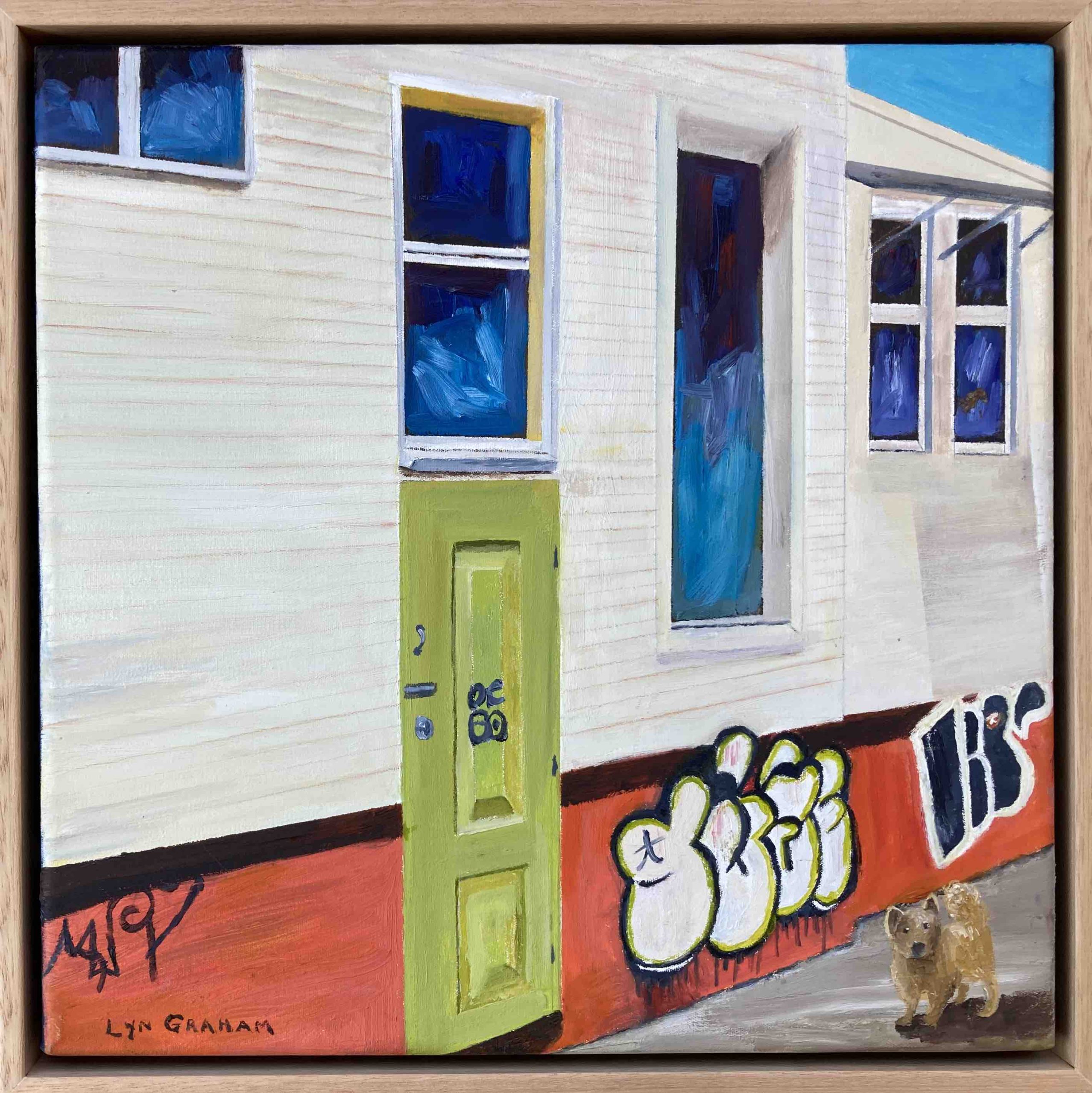 Lyn Graham Green Door Oil On Canvas 31x31 Frame Web