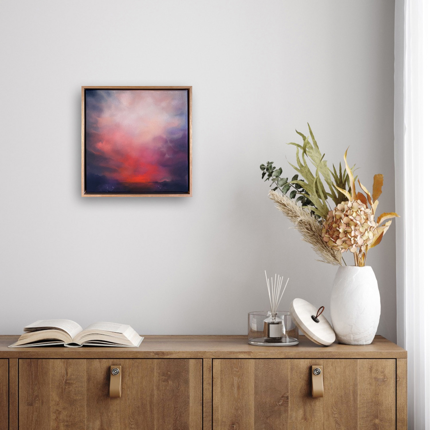Follow My Shadow Over Credenza With Dried Flowers