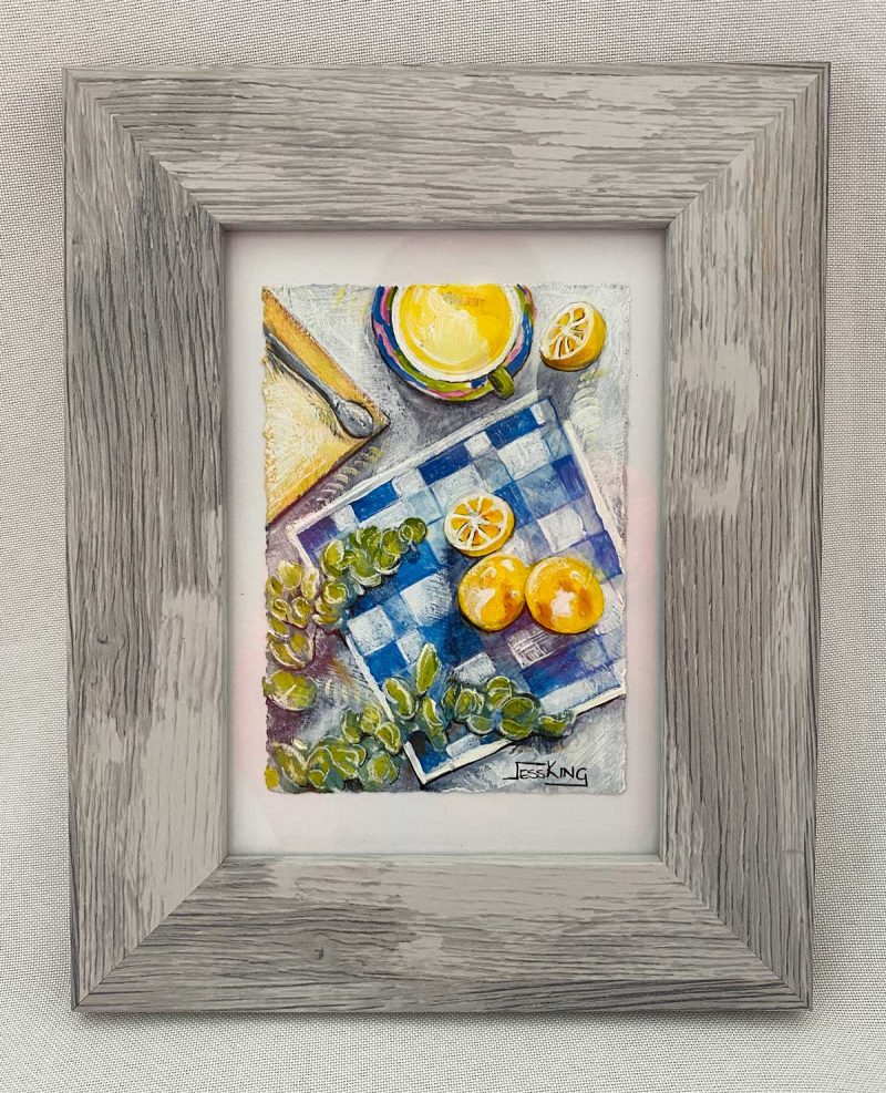 Tiny Treasure Lemons on Blue Checkered Plate