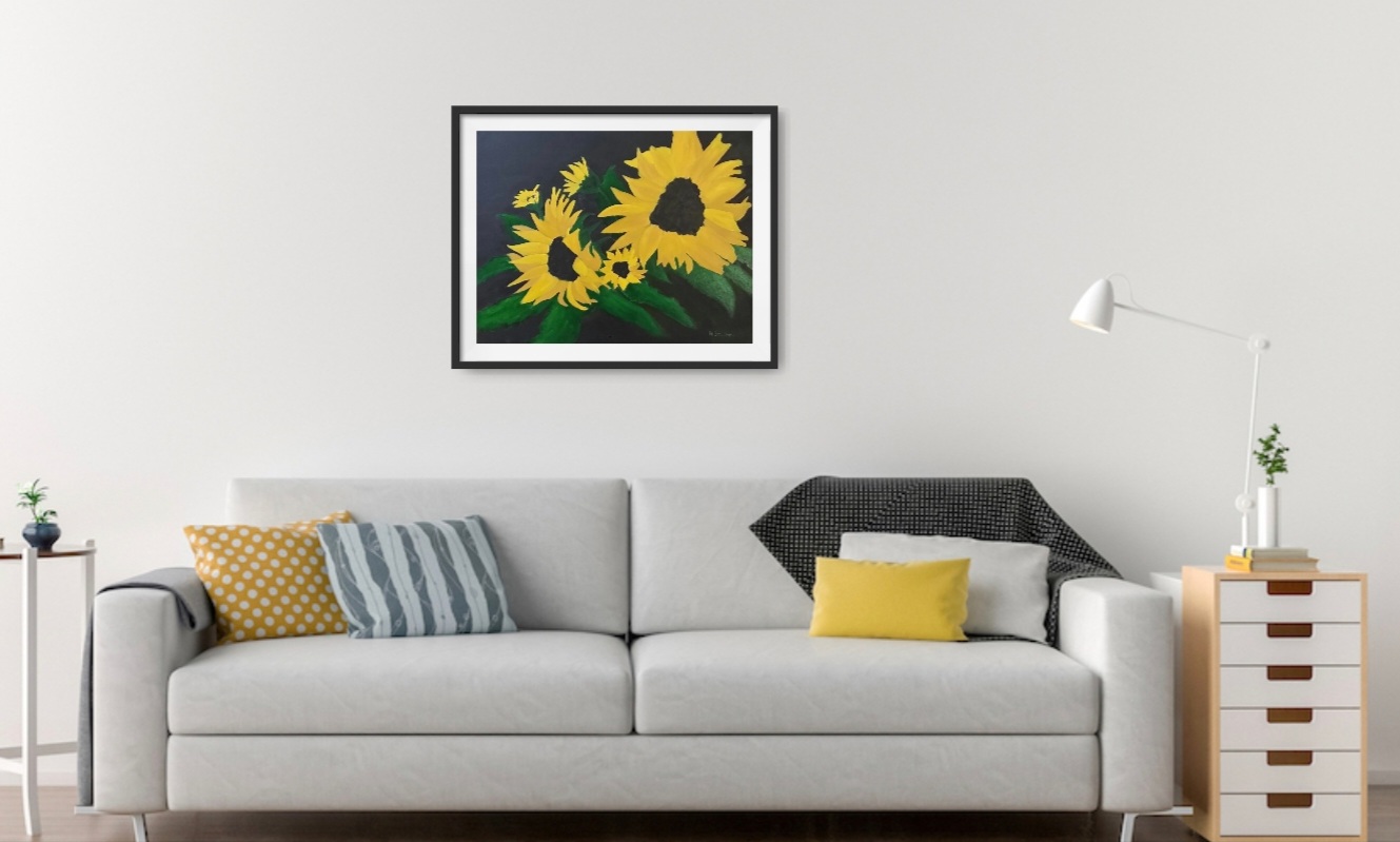Sunflowersd In Frame On Wall