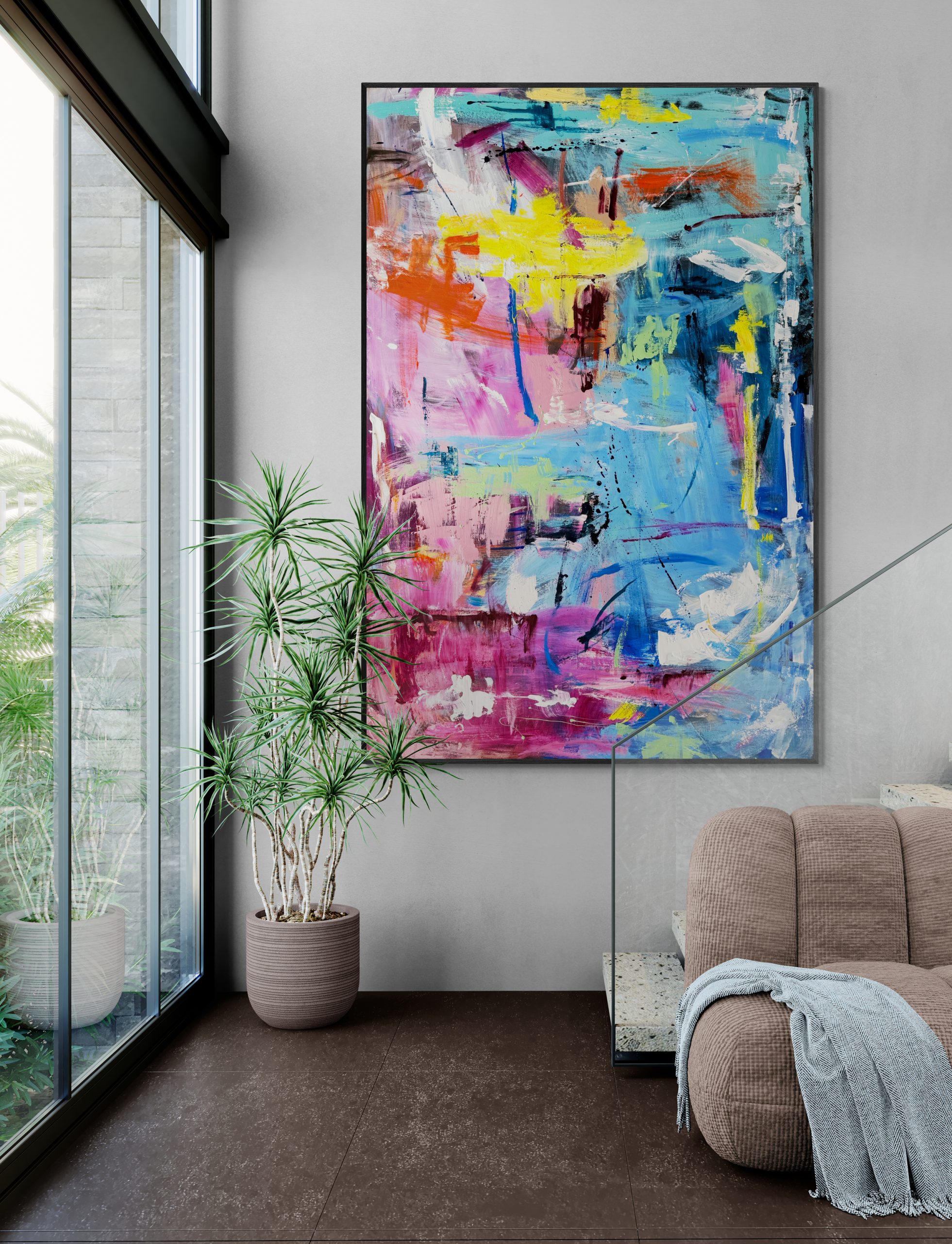 Large Modern Living Area With A Staircase 4