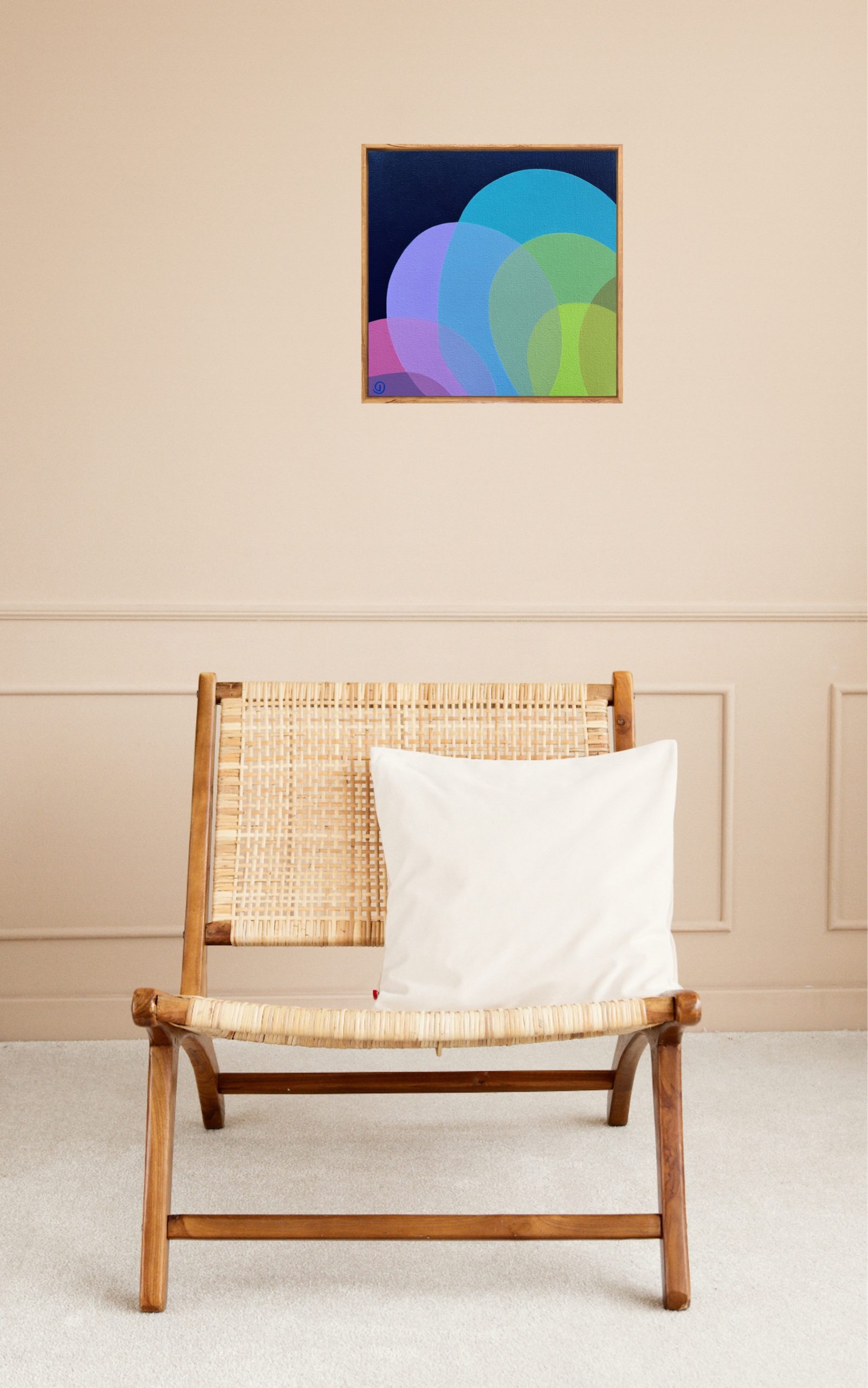 Charlotte De Pace Midnight Bloom Ii Insitu Above Chair Art Lovers Australia