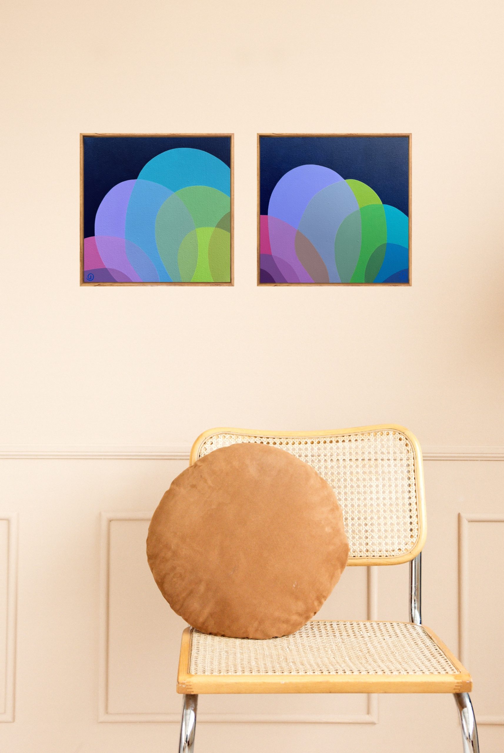 Charlotte De Pace Midnight Bloom I & Ii Insitu Above Chair Art Lovers Australia
