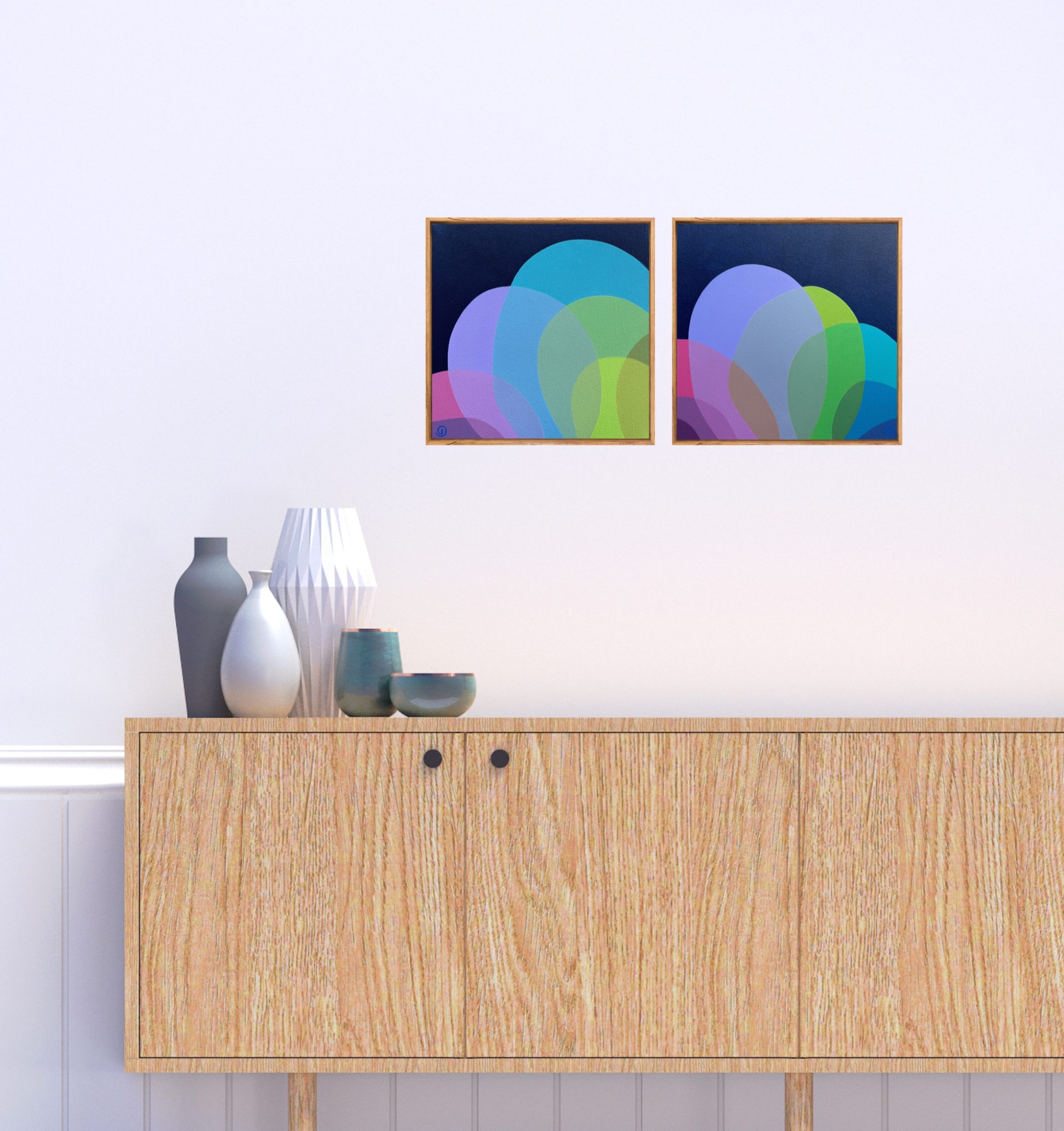 Charlotte De Pace Midnight Bloom I & Ii Insitu Above Sideboard Art Lovers Australia