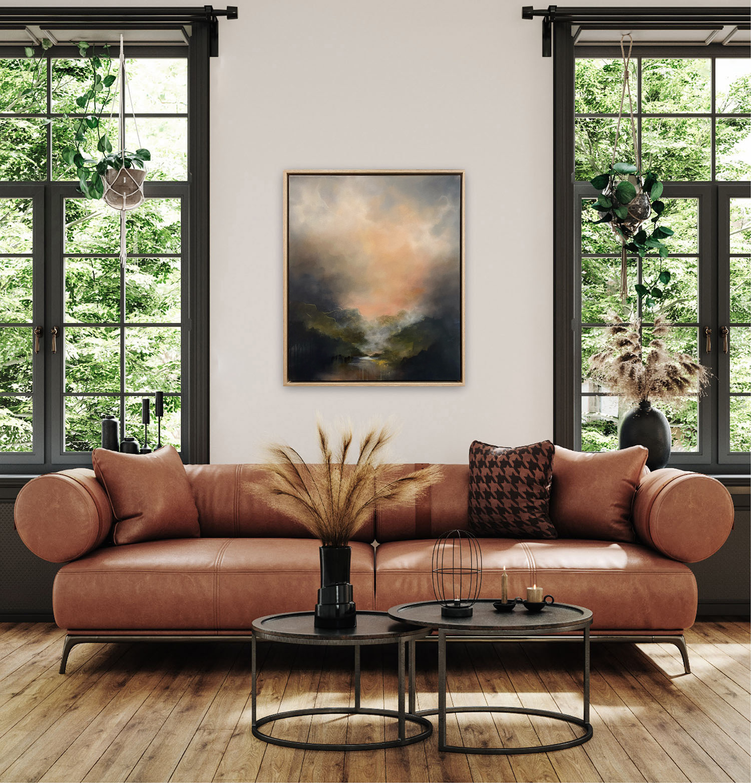 Cradled In The Arms Of Mountains With Leather Couch