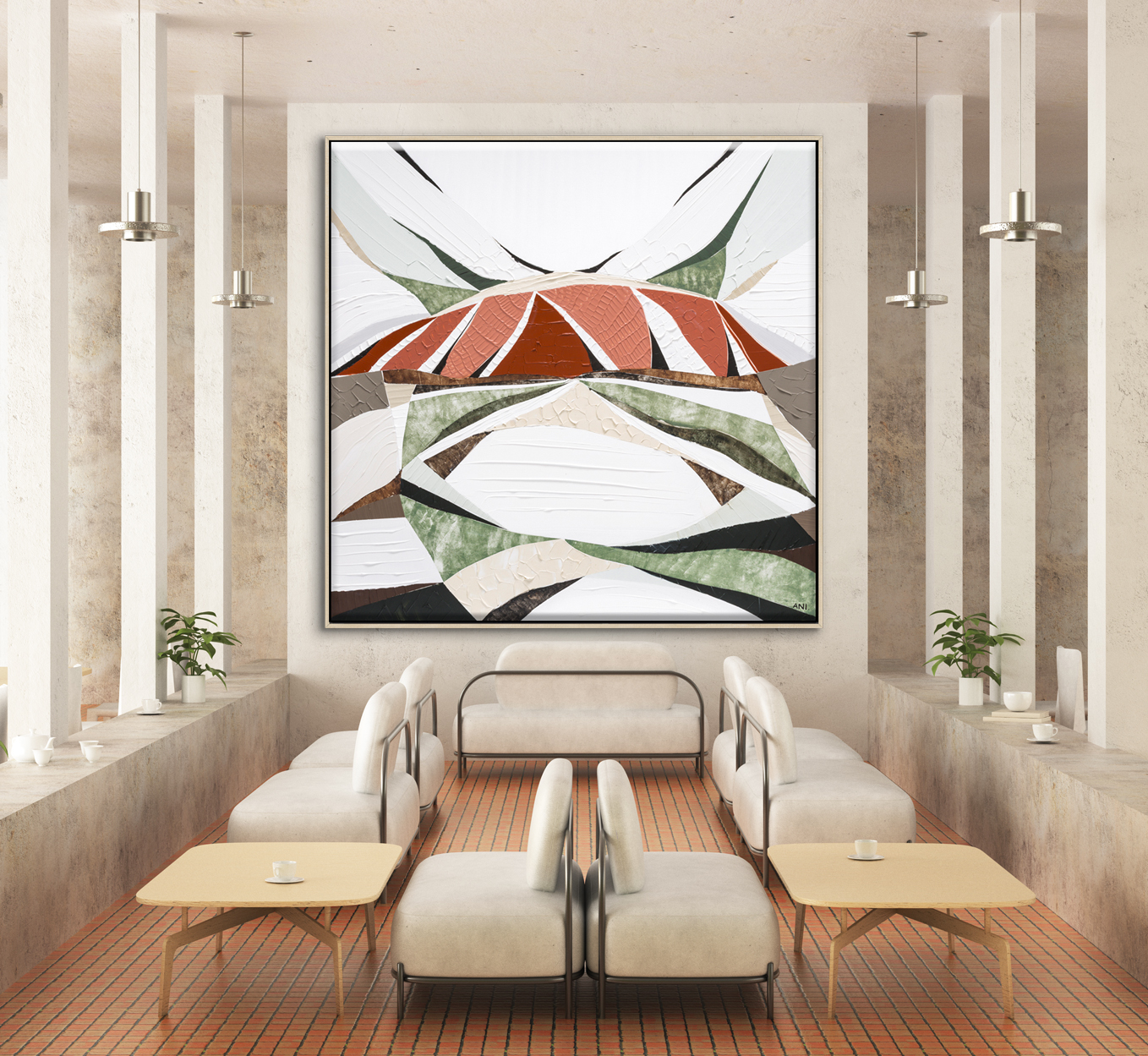 3d Illustration Mockup Photo Frame In Lounge Or Canteen