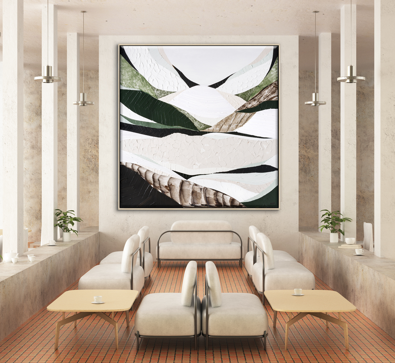 3d Illustration Mockup Photo Frame In Lounge Or Canteen
