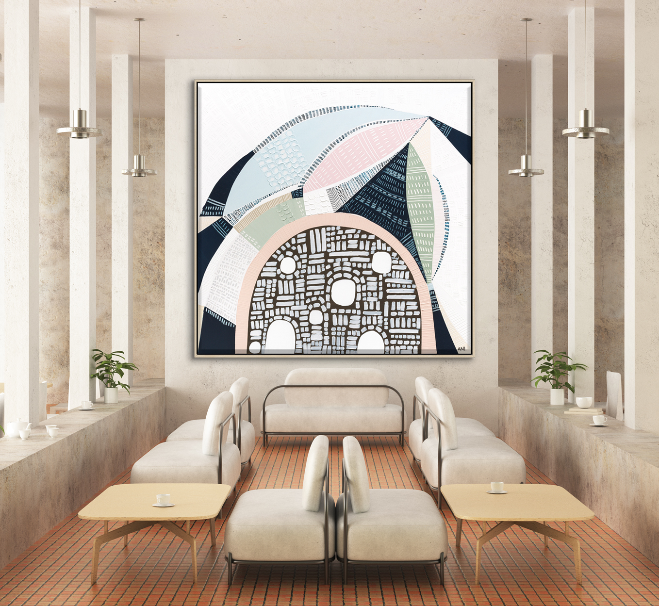 3d Illustration Mockup Photo Frame In Lounge Or Canteen