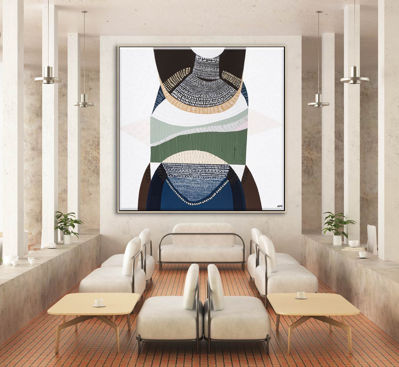 3d Illustration Mockup Photo Frame In Lounge Or Canteen