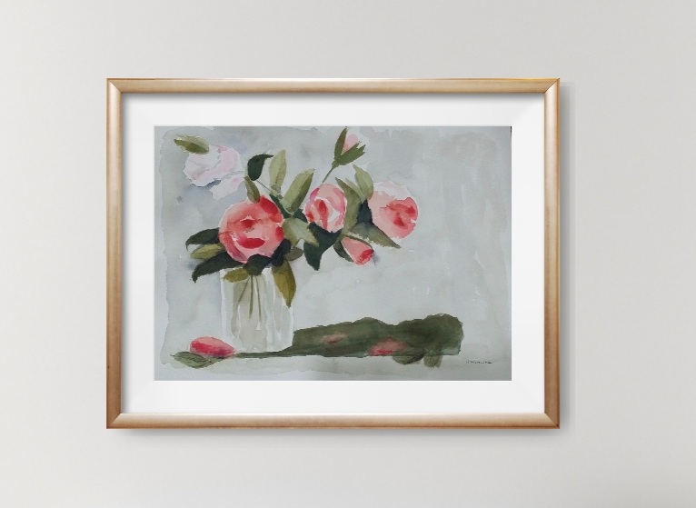 Red Roses In A Vase With Shadow Framed