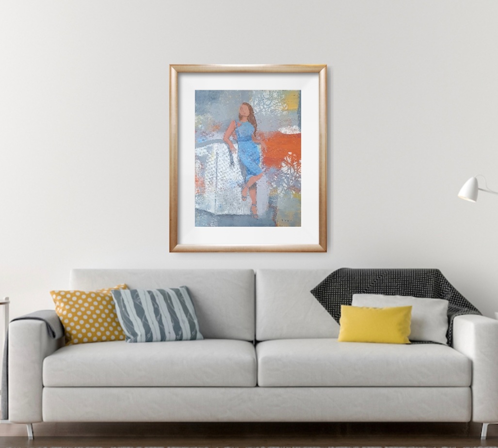 Lady In Blue Dress On Wall