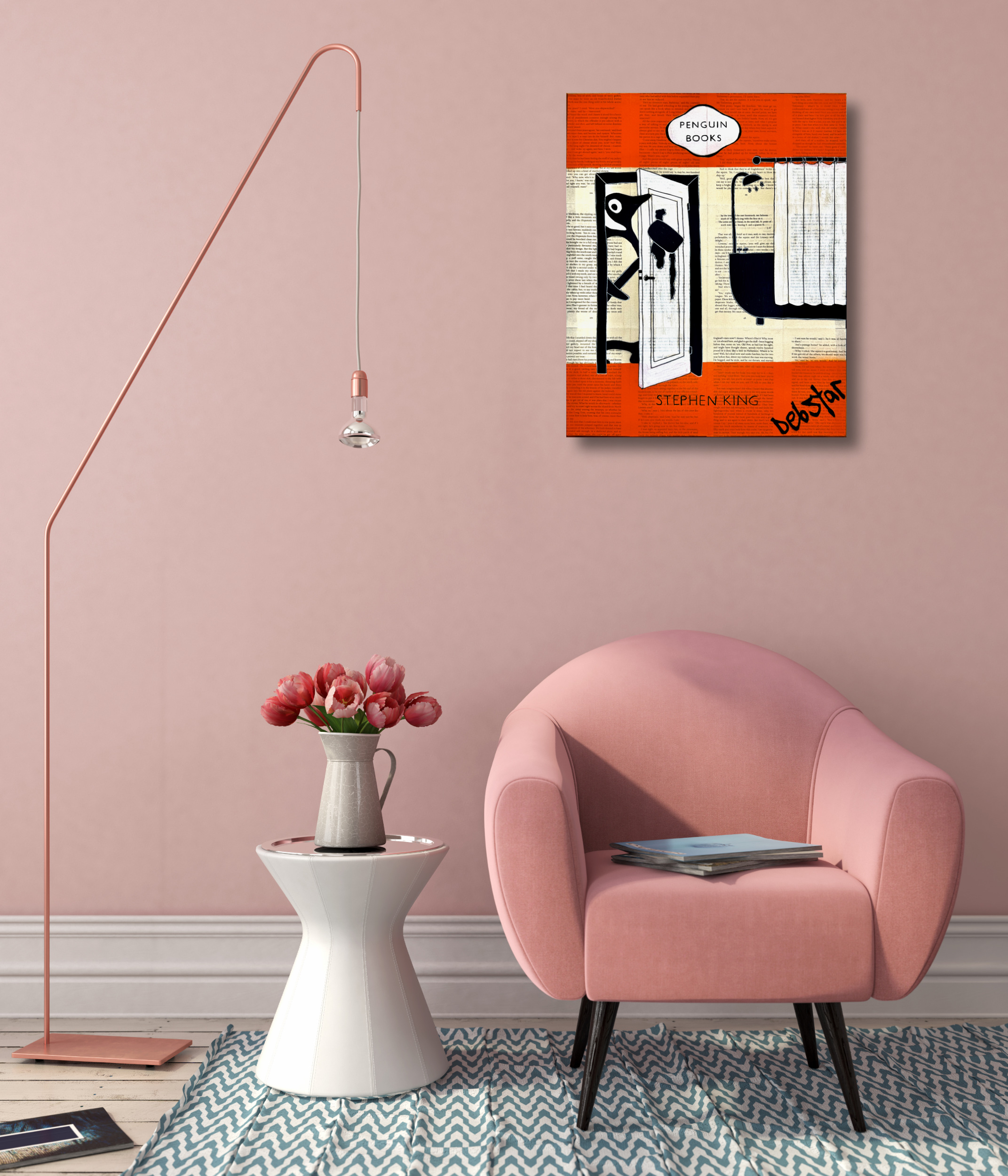 Interior With Pink Chair And Stylish Floor Lamp