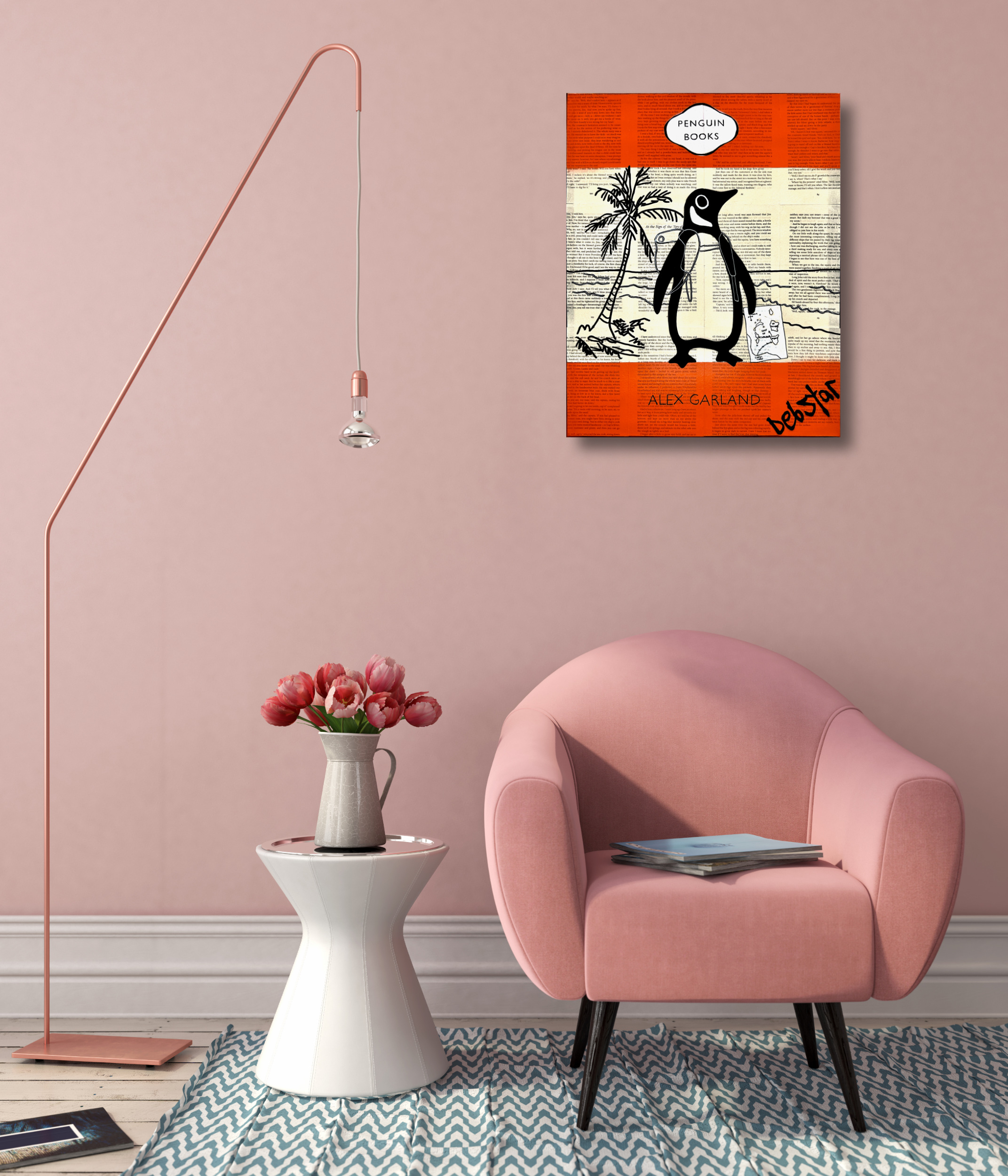 Interior With Pink Chair And Stylish Floor Lamp