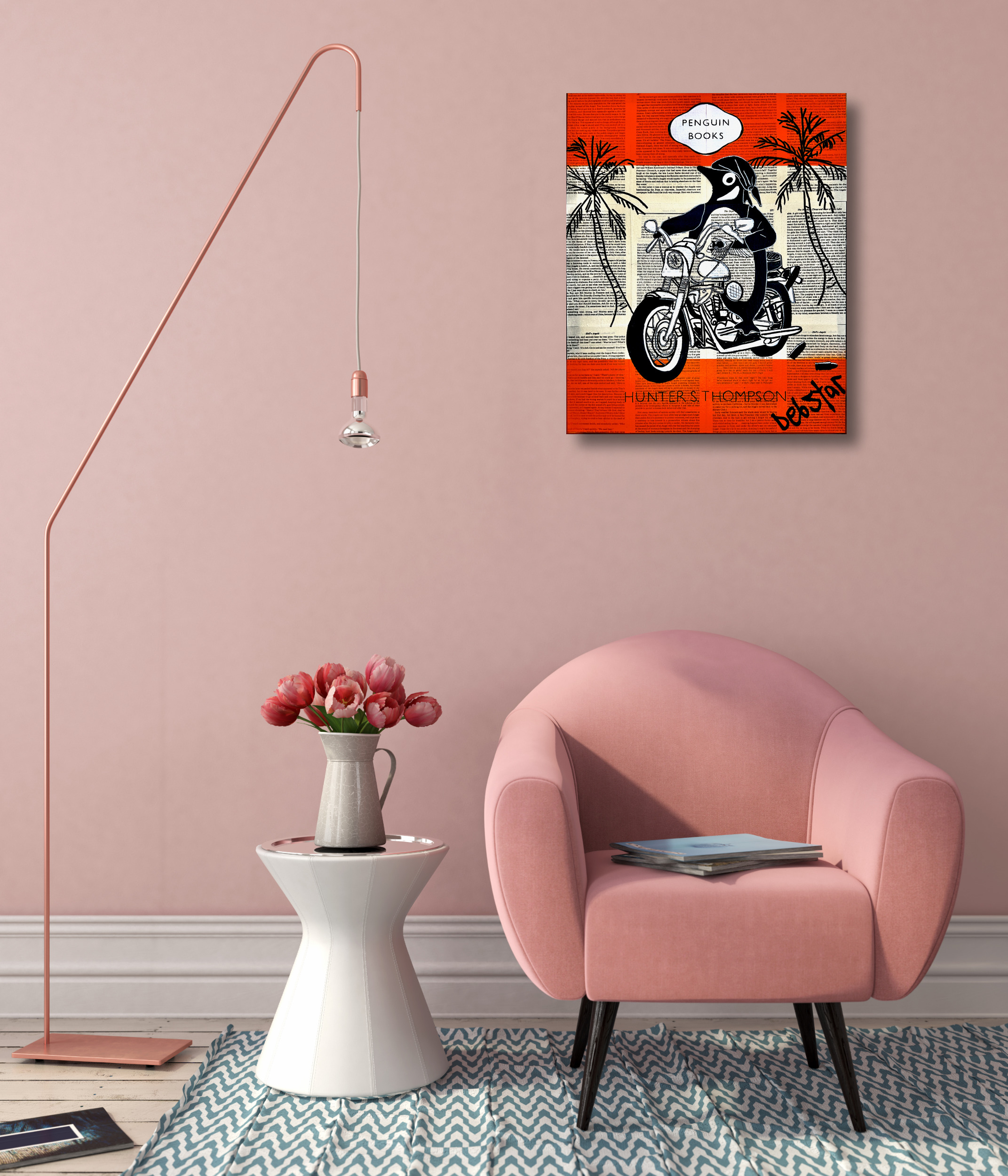Interior With Pink Chair And Stylish Floor Lamp