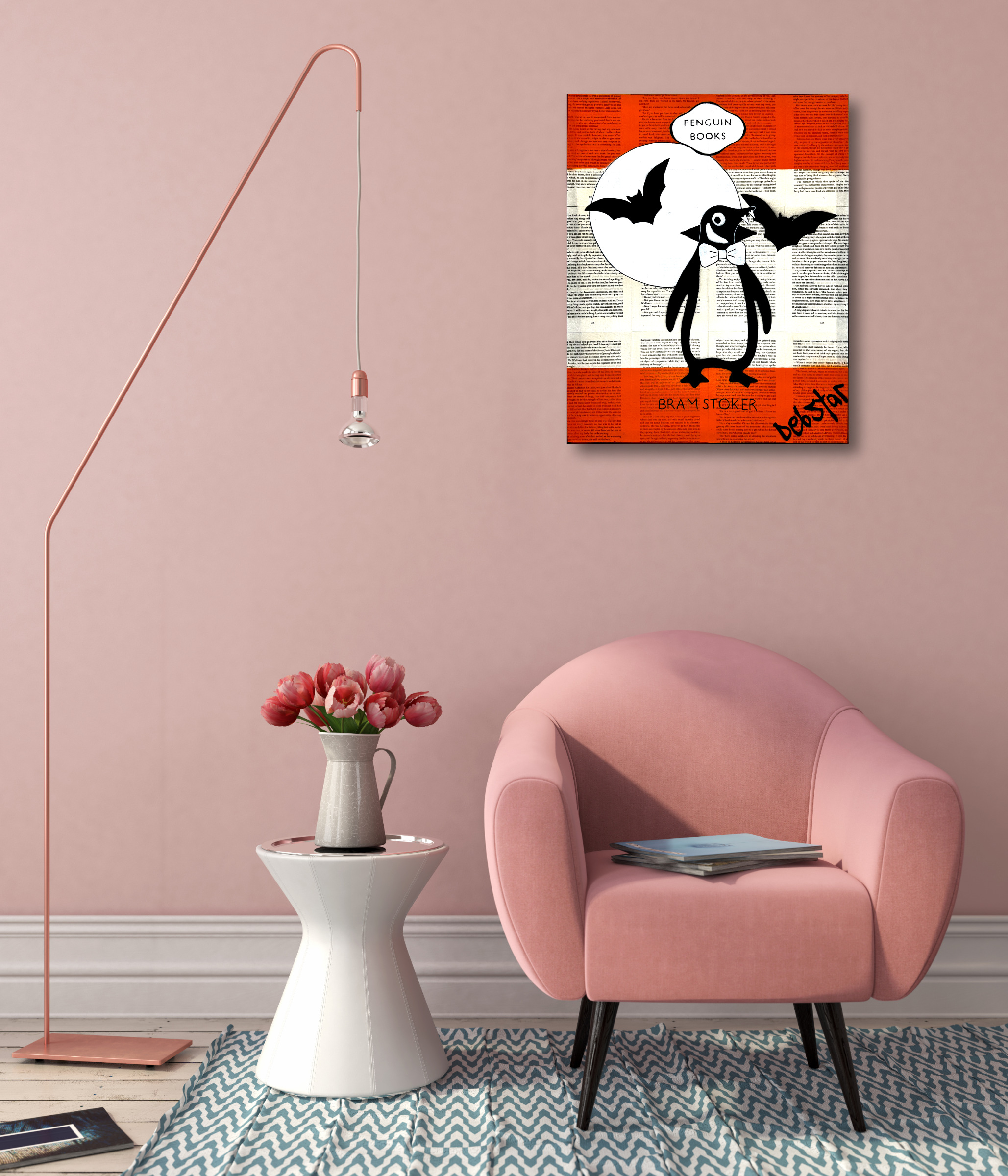 Interior With Pink Chair And Stylish Floor Lamp