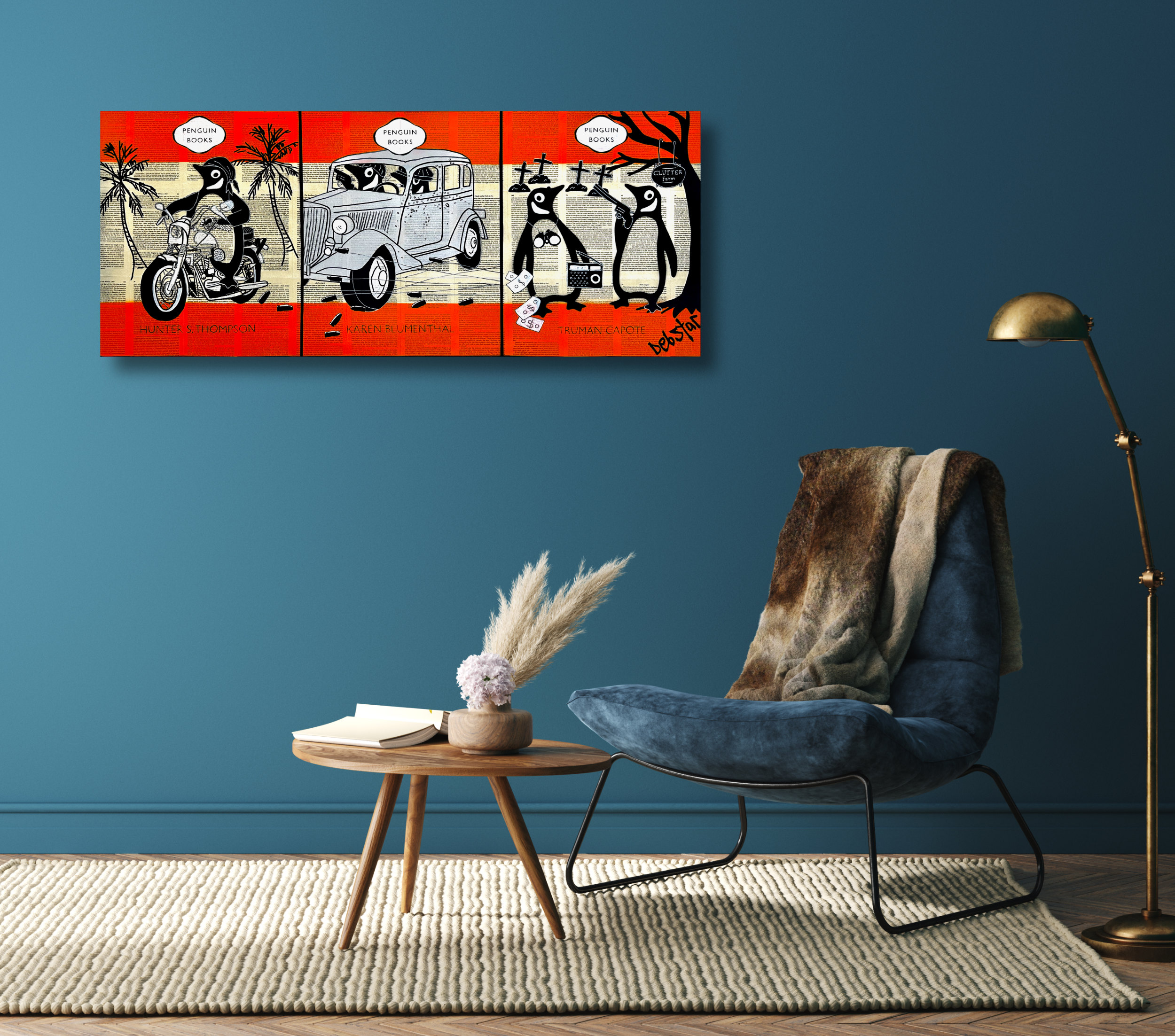 Home Interior Mock Up With Dark Green Armchair, Table And Decor In Living Room