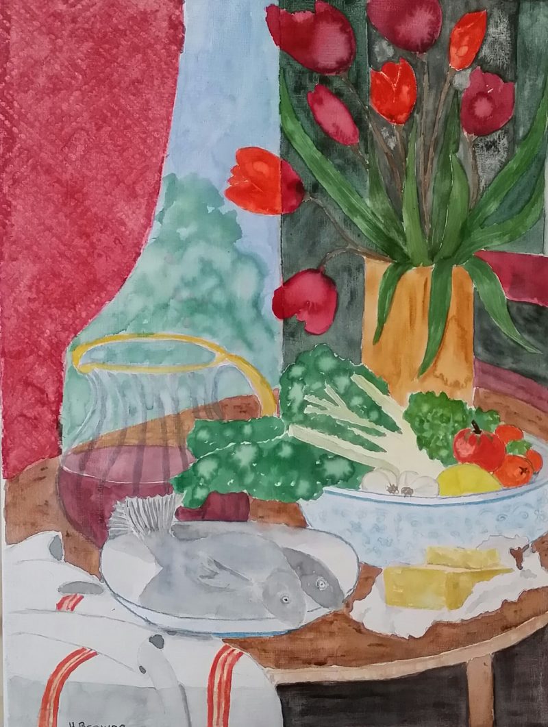 Red Tulips and Fish SOLD