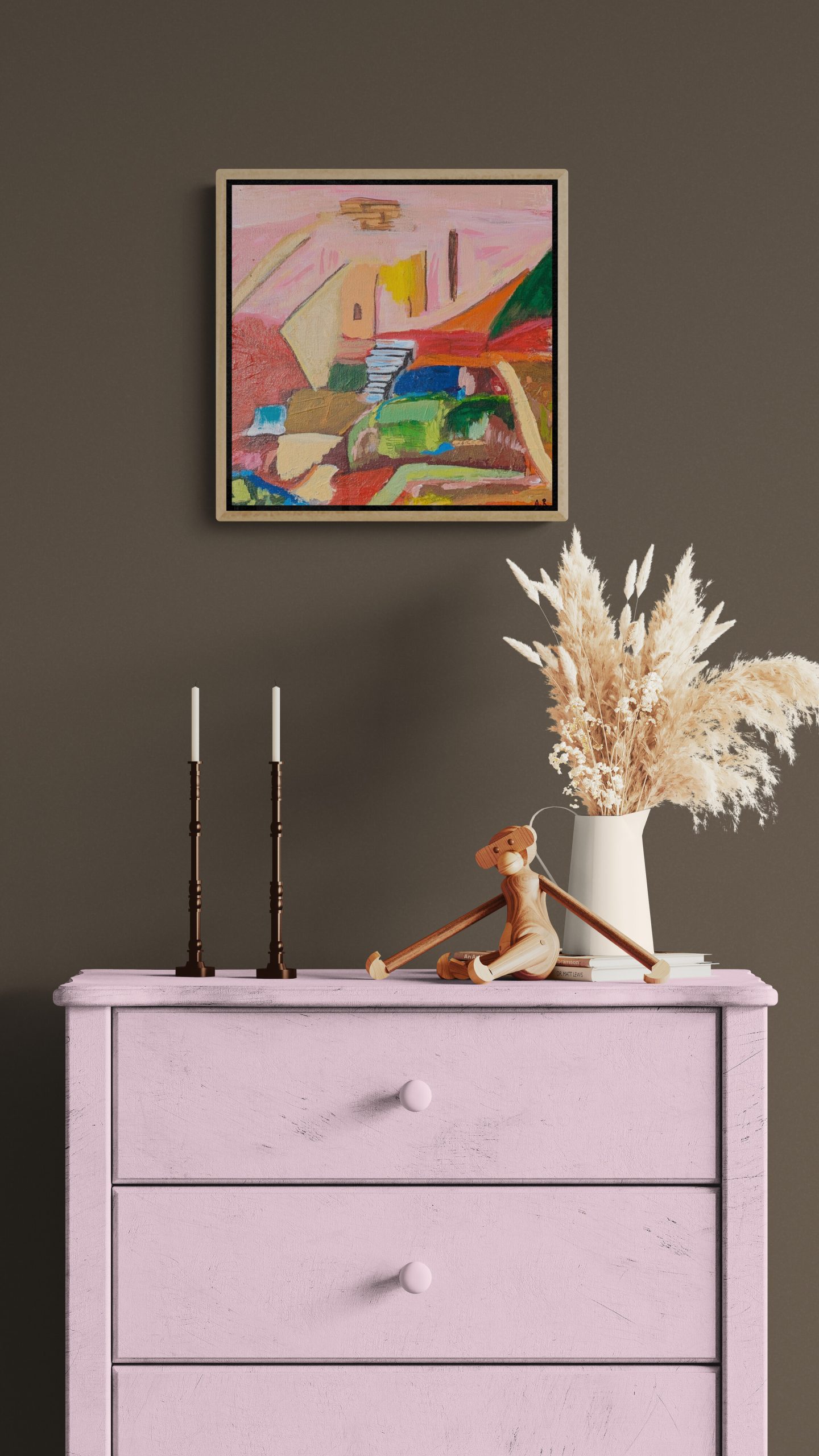 Painted Cabinet With Dried Flowers