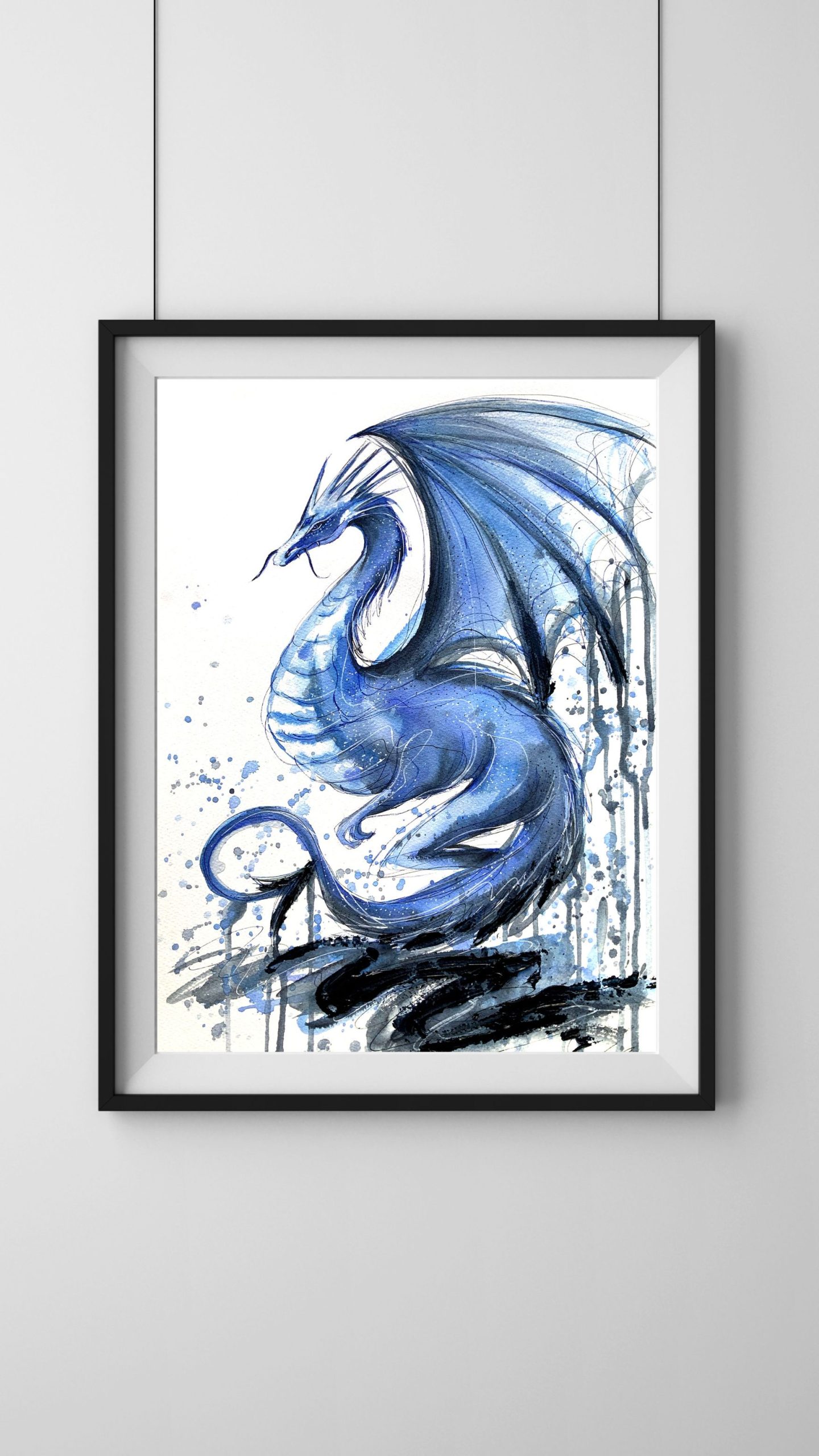 Leni Kae Watercolour Blue Dragon Interior Design Frame