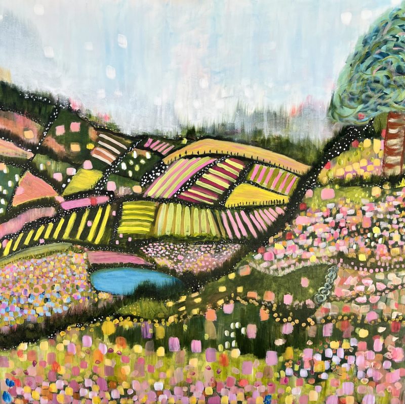 Over the edge, at the bottom of the hill