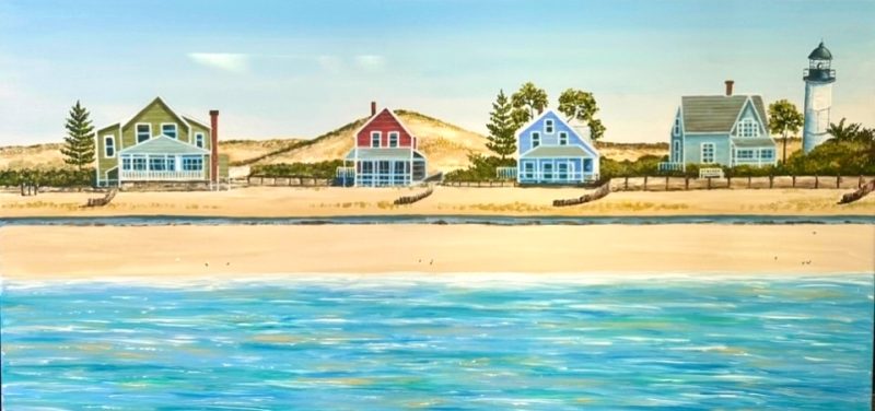 Cape Cod houses and lighthouse