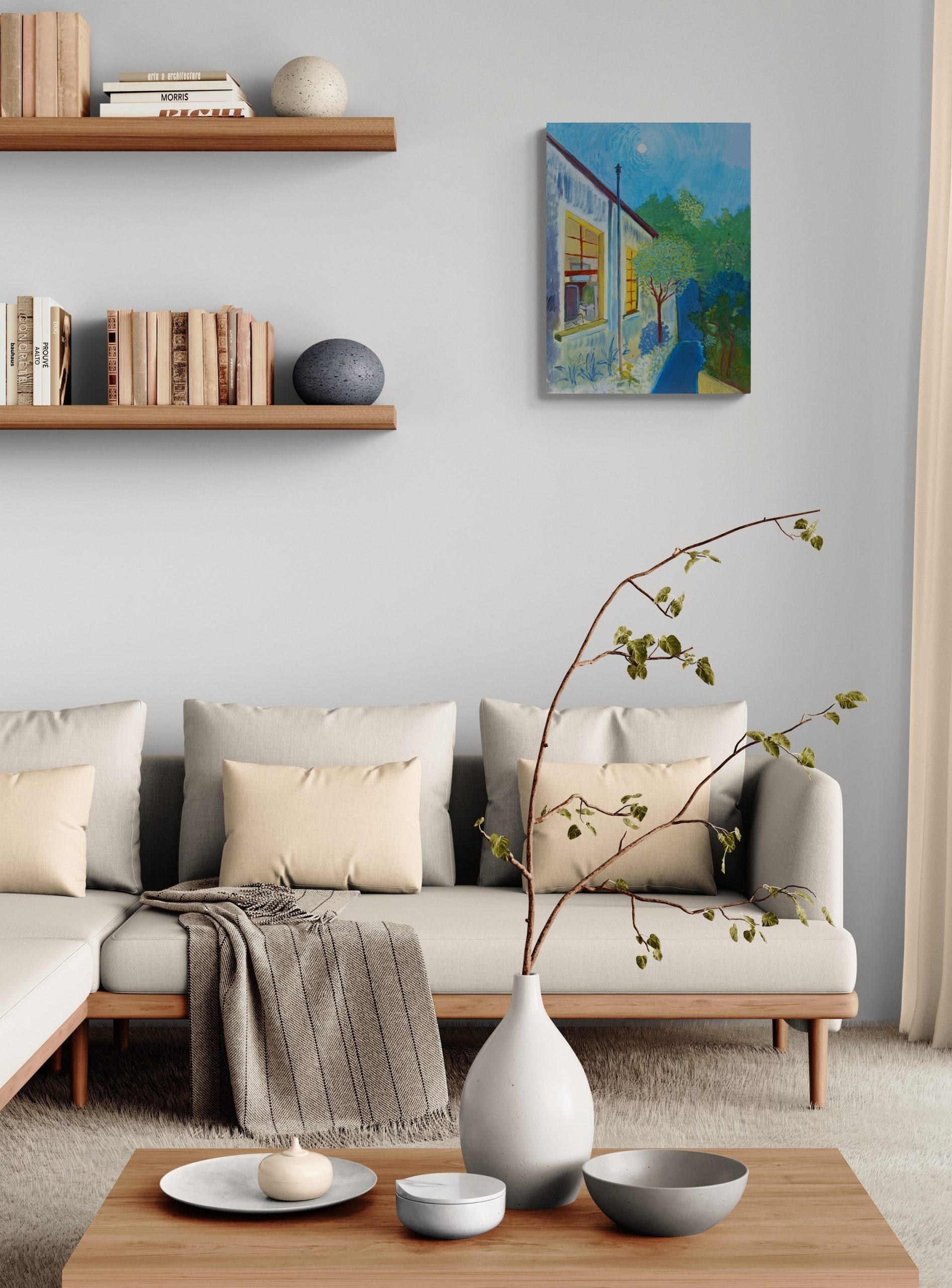 Cozy Living Room With Wall Shelving