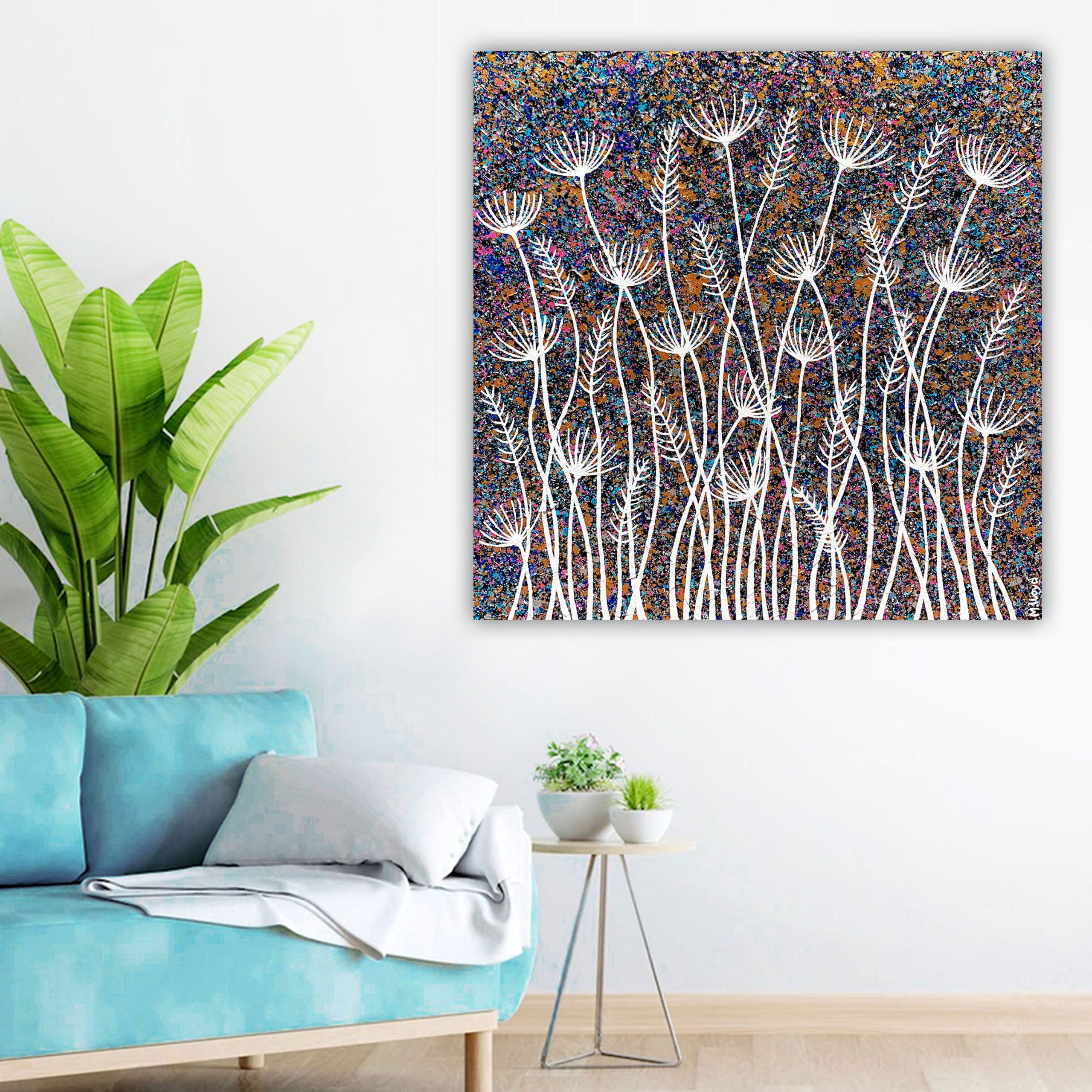 Lounge 2 Garden Wild Flowers By Night Textured Abstract Miranda Lloyd