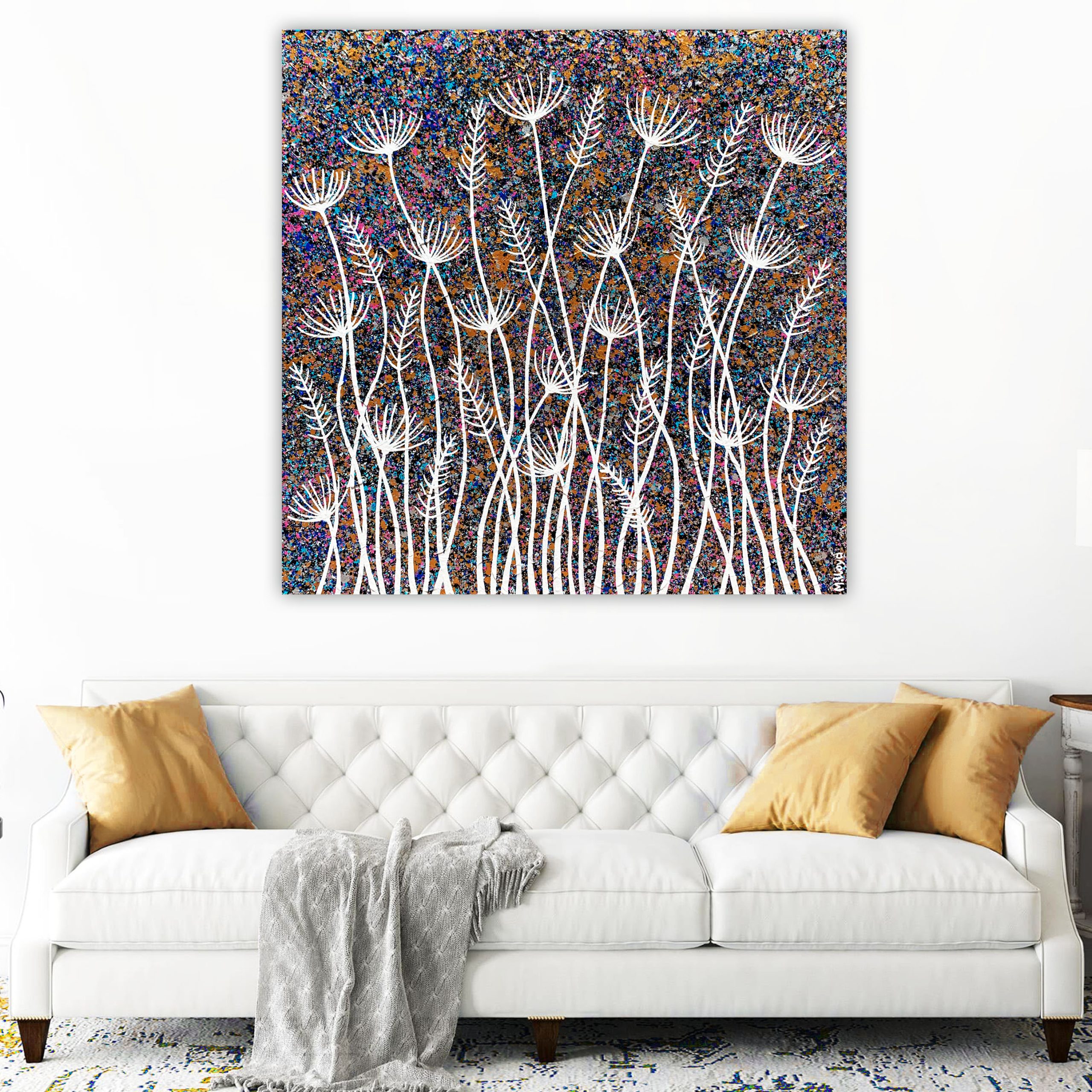 Lounge 1 Garden Wild Flowers By Night Textured Abstract Miranda Lloyd