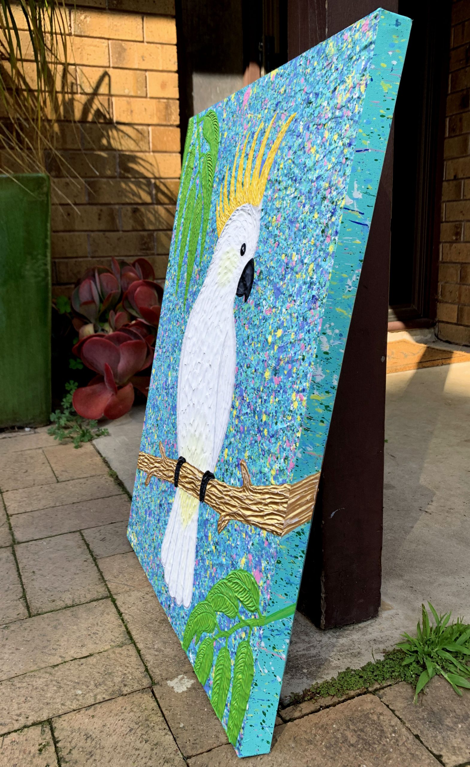 Side 2 Edges Sulphur Crested Cockatoo Miranda Lloyd Artist Textured Art