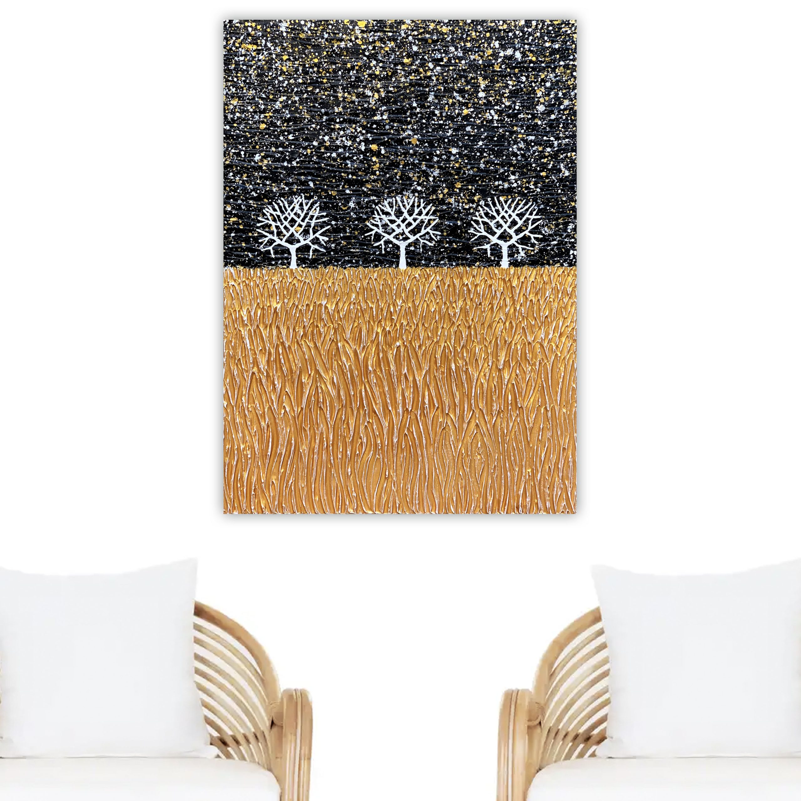 Lounge 3 Trees In Golden Field By Starry Night Abstract Miranda Lloyd Artist