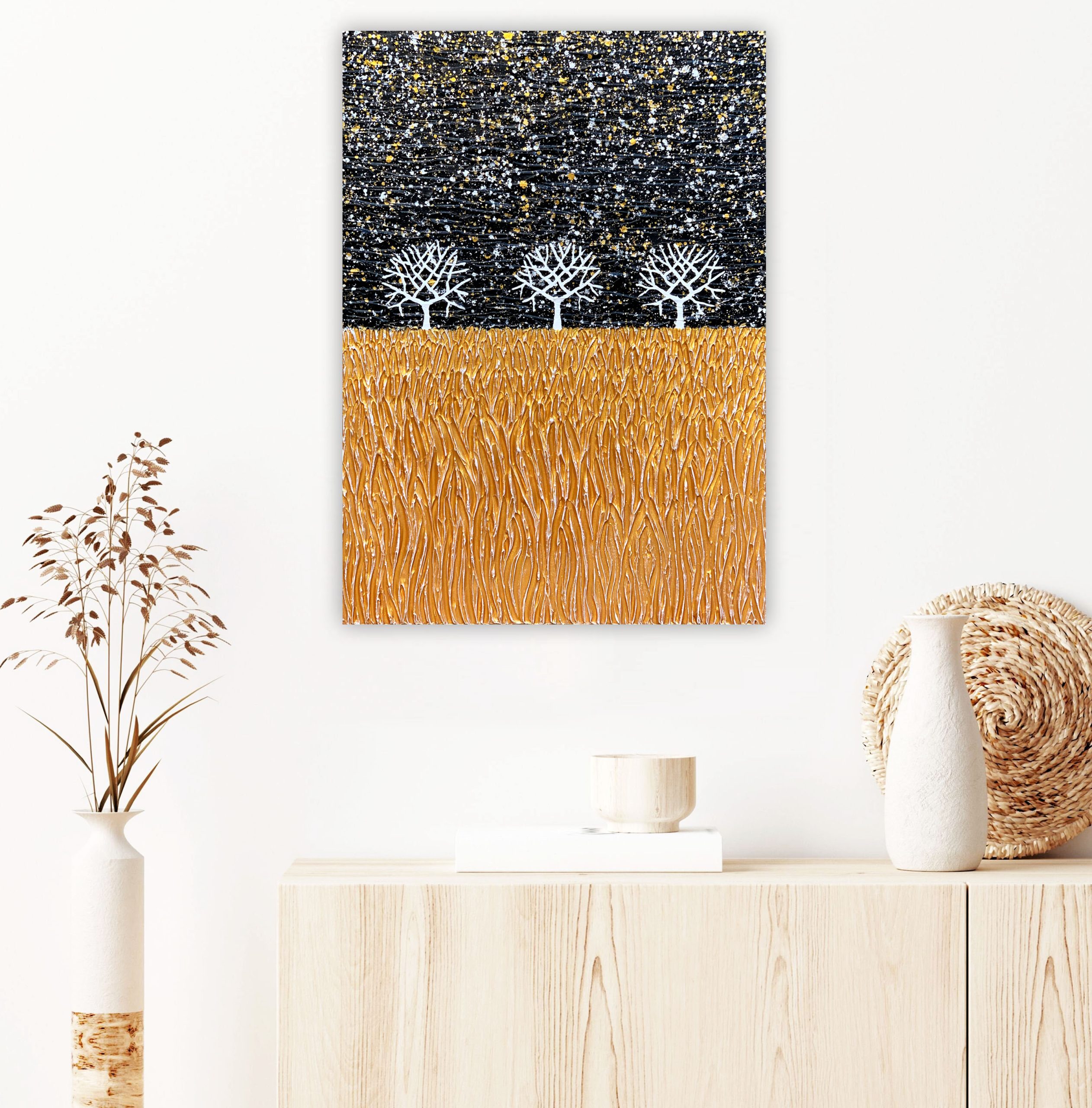 Lounge 1 Trees In Golden Field By Starry Night Abstract Miranda Lloyd Artist