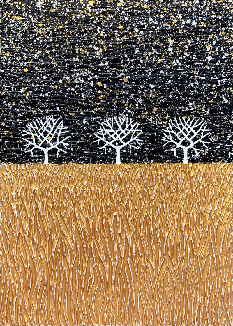 Trees in Golden Wheat Field by Starry Night