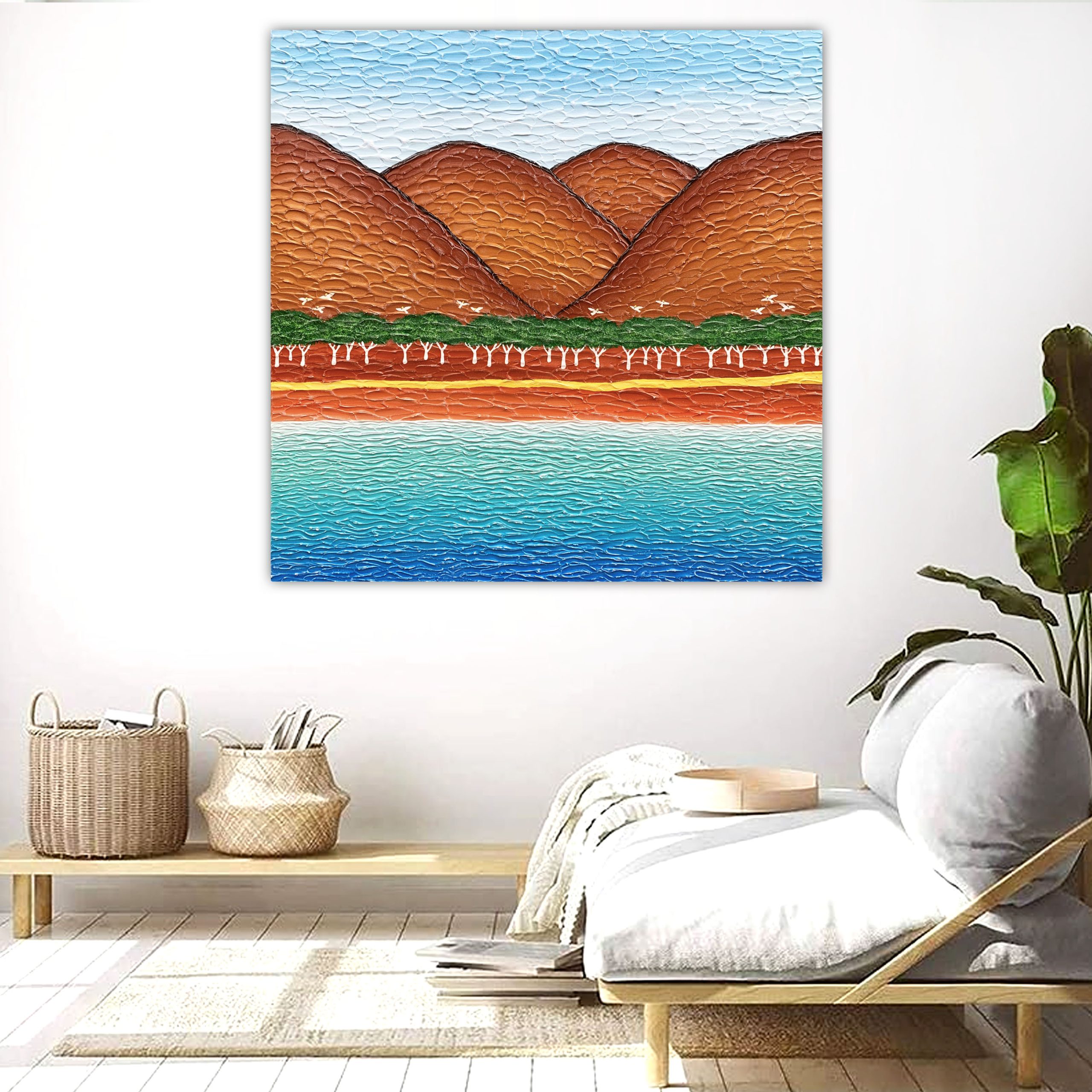 Lounge 2 River Summer Holidays With Sulphur Crested Cockatoos Textured Impasto Art Lounge 2 River Summer Holidays With Sulphur Crested Cockatoos Textured Impasto Art