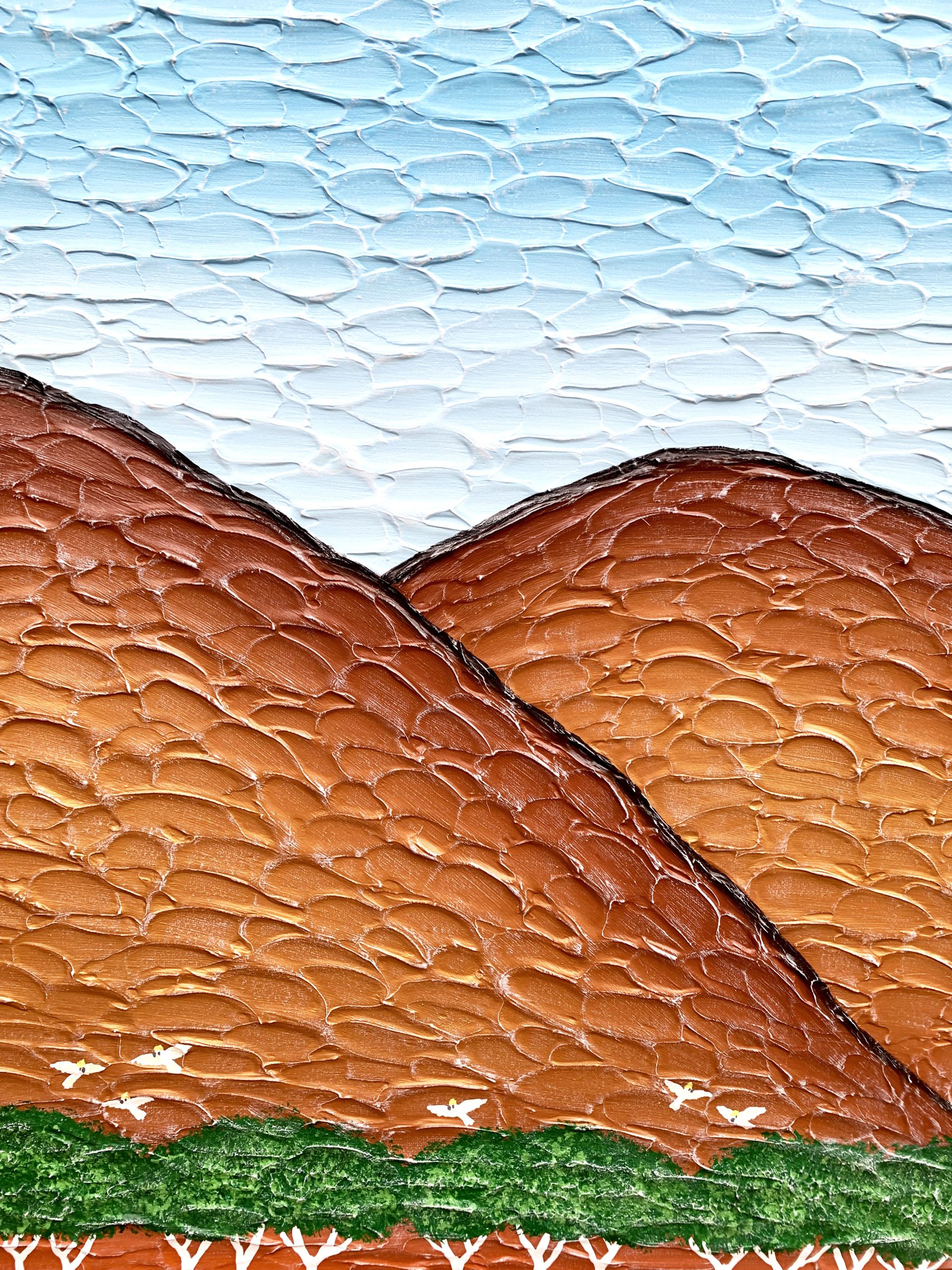 River Summer Holidays With Sulphur Crested Cockatoos Textured Impasto Art Close Up River Summer Holidays With Sulphur Crested Cockatoos Textured Impasto Art Close Up